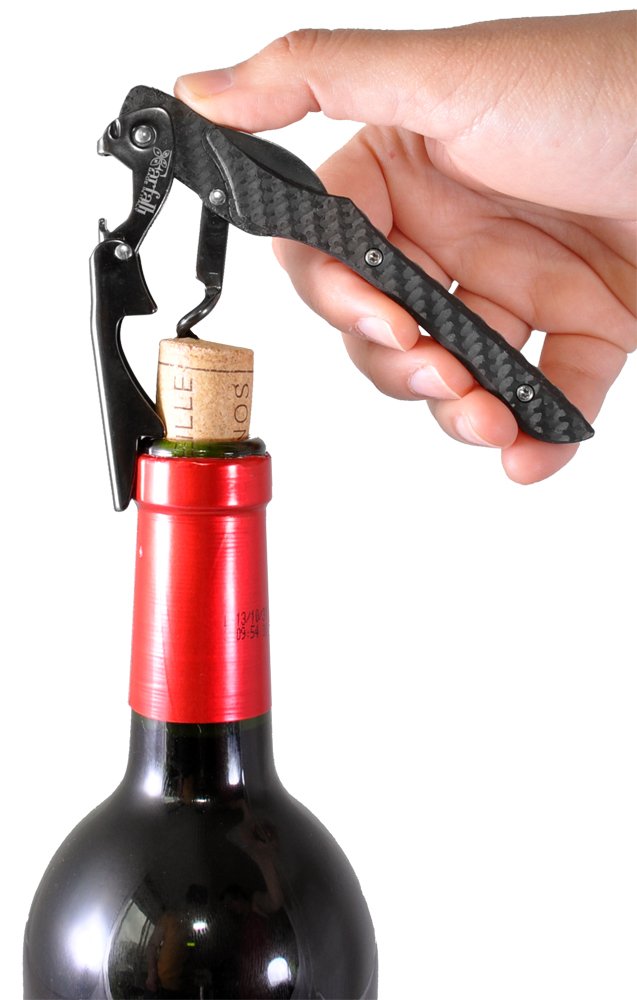Premium Castello Carbon Fiber Waiter's Corkscrew with Genuine Leather Pouch - Elegant Wood Gift Box - Perfect for Wine Lovers, Sommeliers & Restaurant Professionals