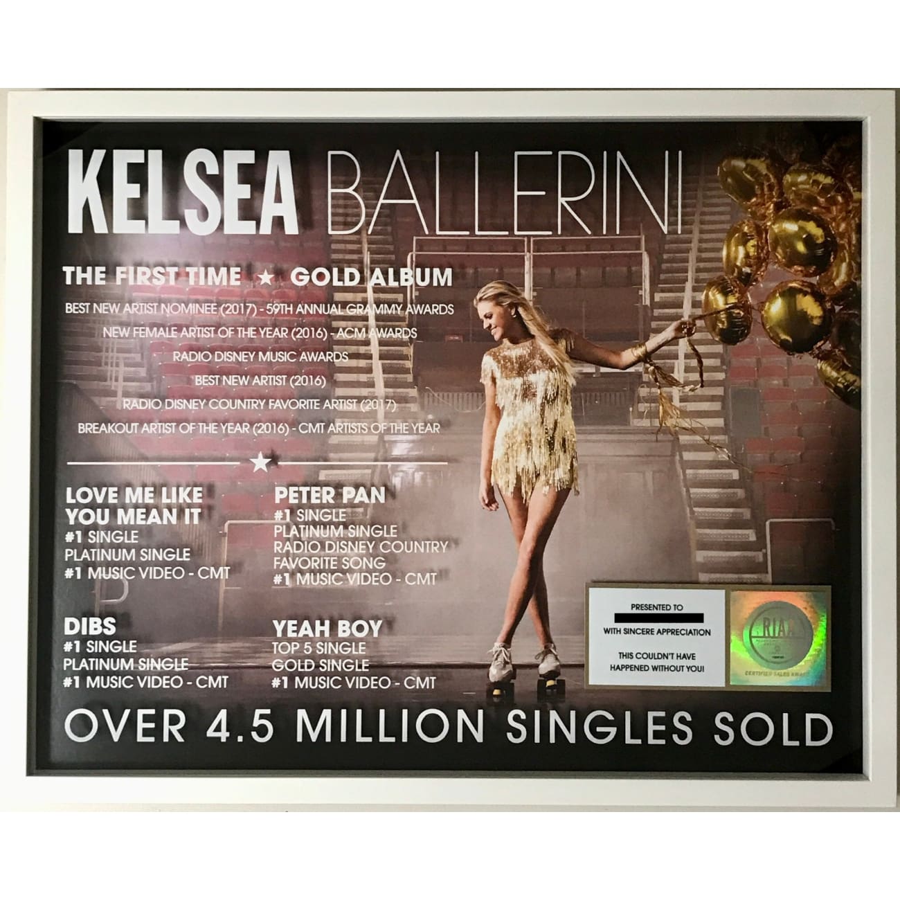 Kelsea Ballerini RIAA Certified Gold & Platinum Combo Award - Perfect for Music Awards, Fan Collections & Memorabilia Displays