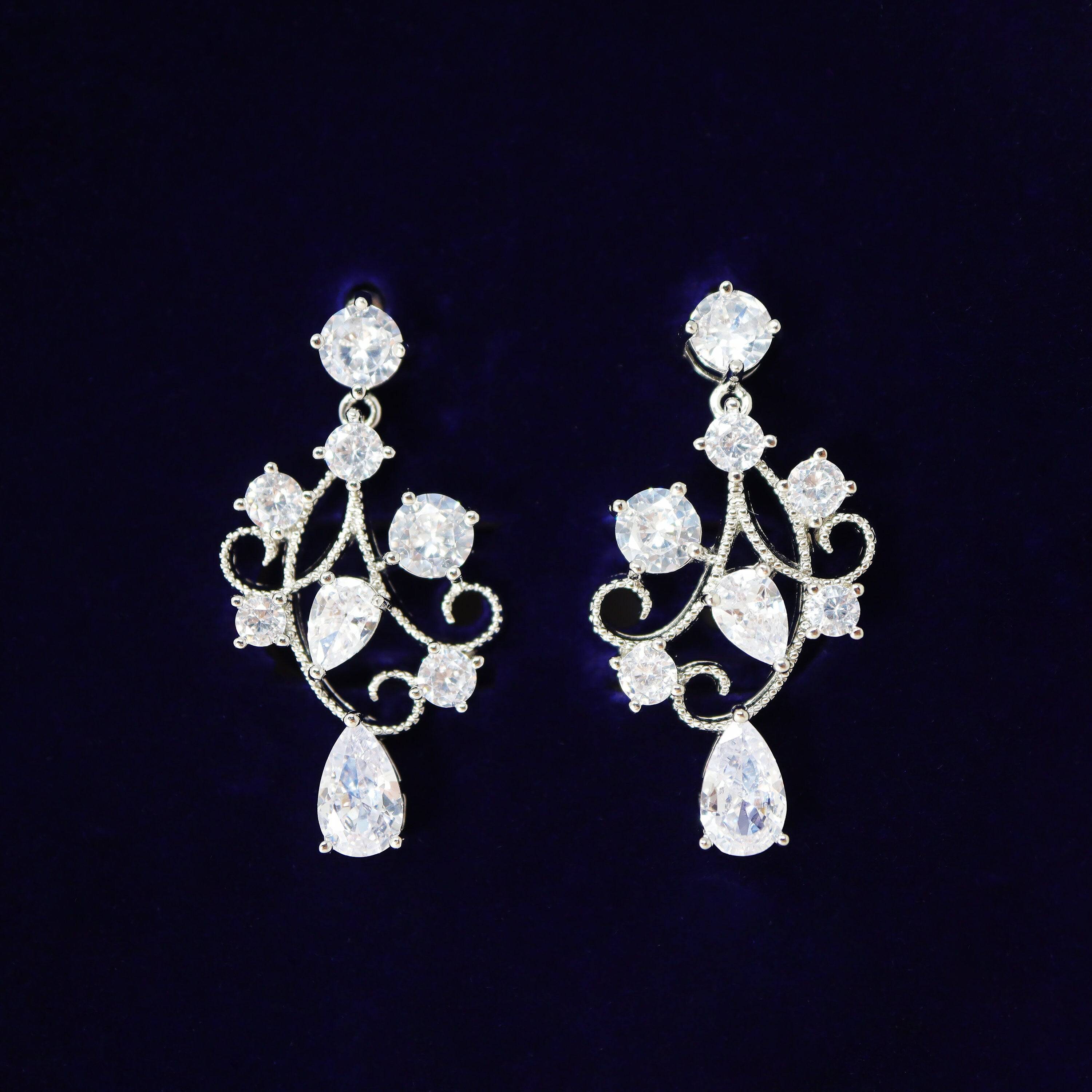 Swarovski Queens V Drop Necklace Set - Elegant Long Bridal Jewelry with Statement Earrings & CZ Necklace | Perfect for Weddings, Prom, Evening Gala & Special Occasions