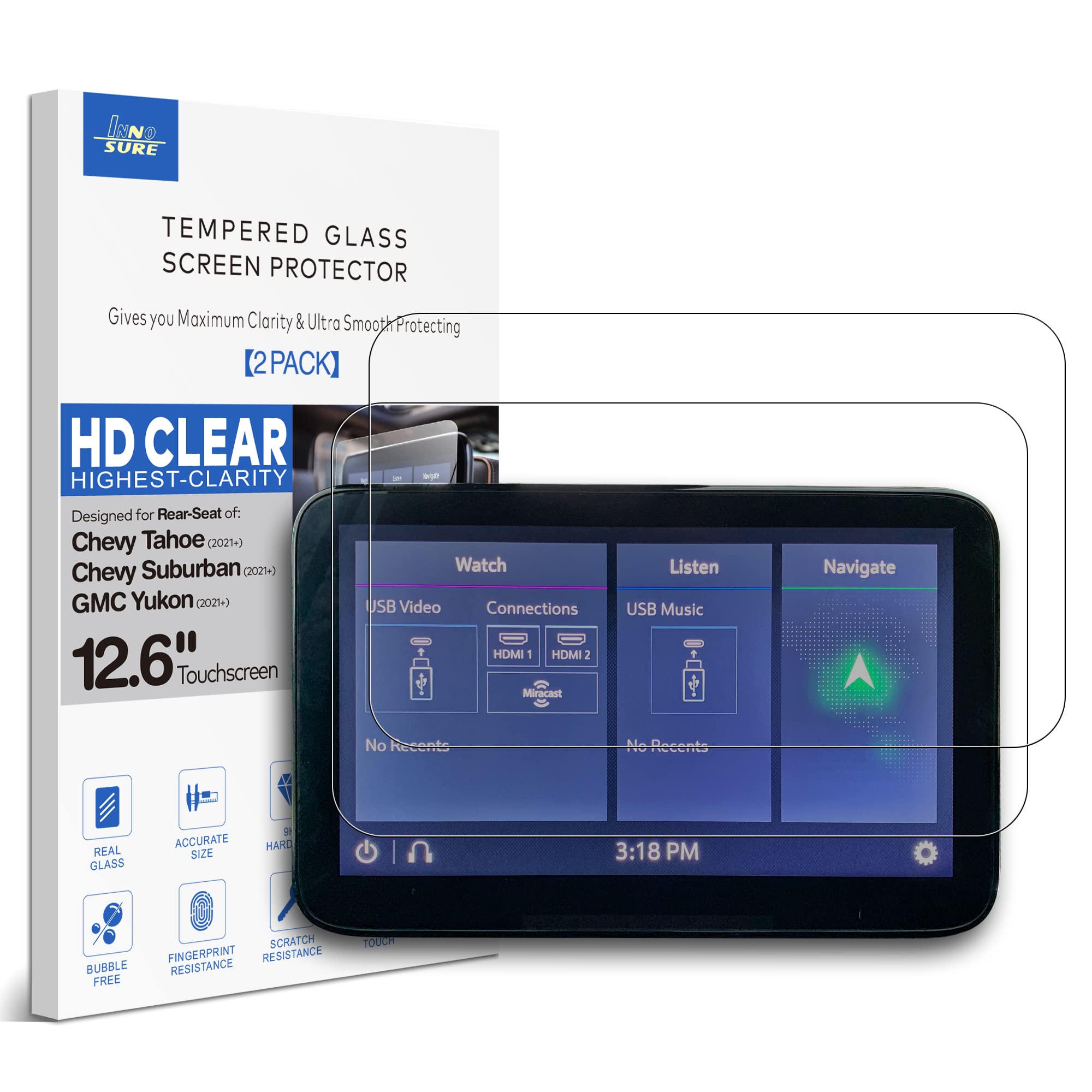 2 Pack HD Clear Glass Screen Protector for 2021-2023 Chevy Tahoe/Suburban & GMC Yukon 12.6