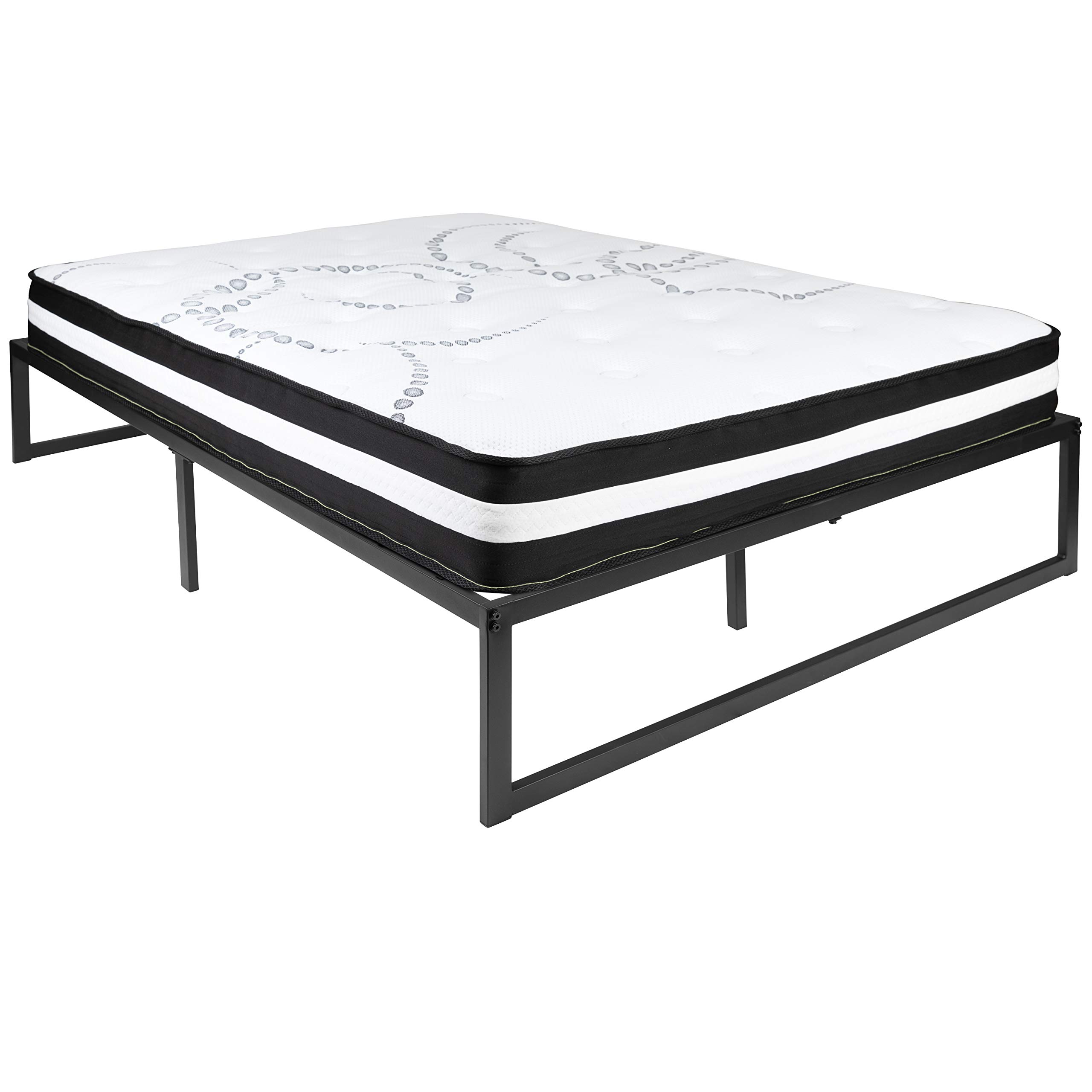 Flash Furniture 14 Inch Metal Platform Bed Frame with 10 Inch Pocket Spring Mattress in a Box - No Box Spring Required - Full Size Bed Frame for Adults & Teens - Perfect for Modern Bedrooms & Guest Rooms