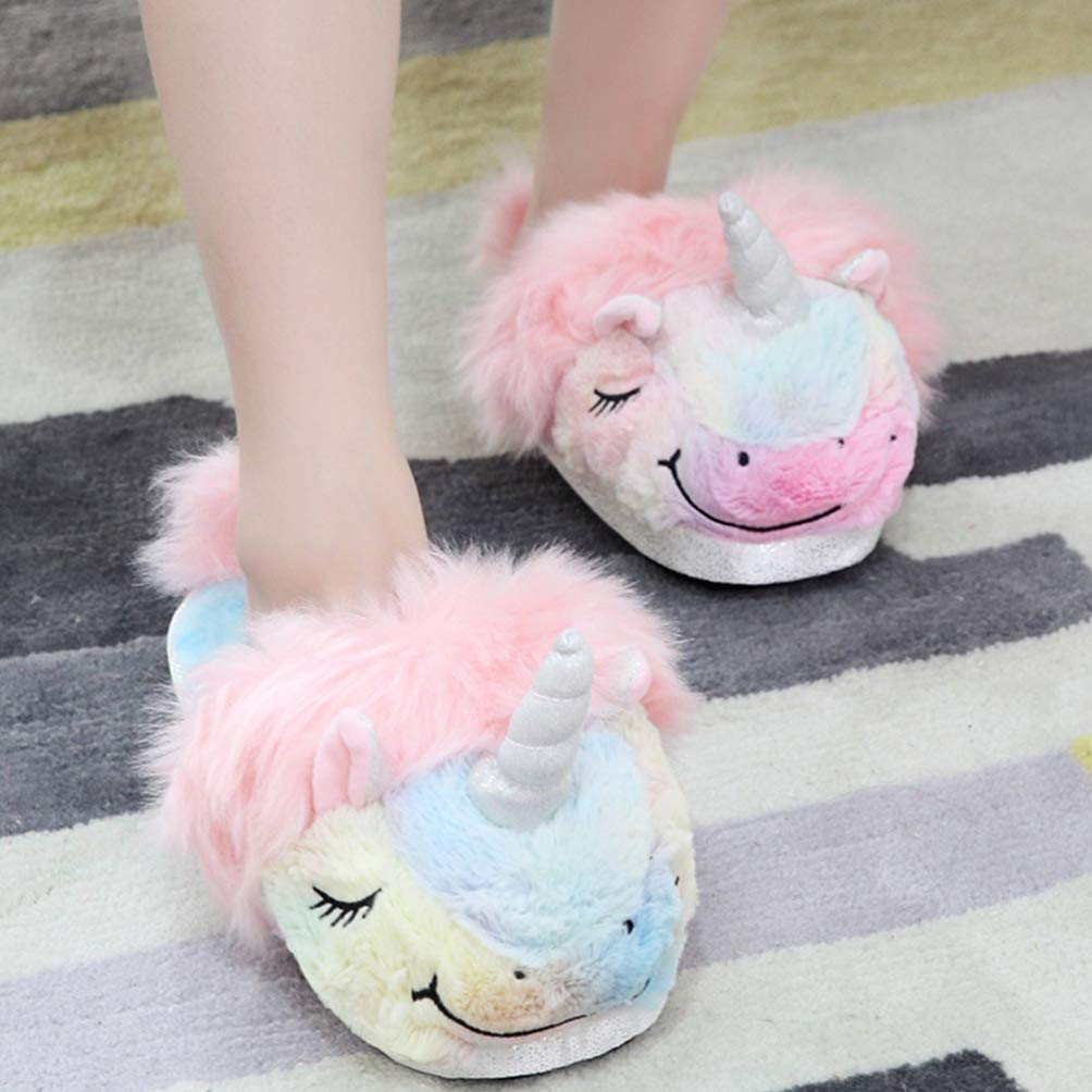 Amosfun Unicorn Plush House Slippers - Soft Anti-Slip Indoor Shoes for Women & Girls - Cozy Winter Home Footwear for Bedroom, Lounge & Gift Giving