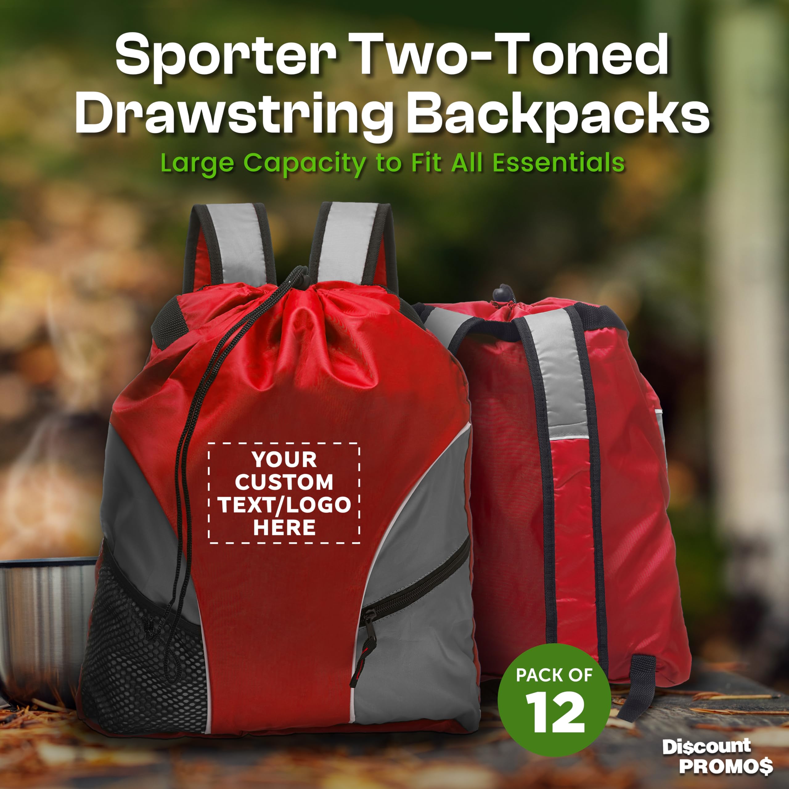 Custom Sporter Drawstring Backpacks - Set of 12 Bulk Pack, Personalized Cinch Bag for Gym, Travel & Sports | Lightweight Unisex Backpack in Red | Perfect for School, Workouts & Outdoor Activities