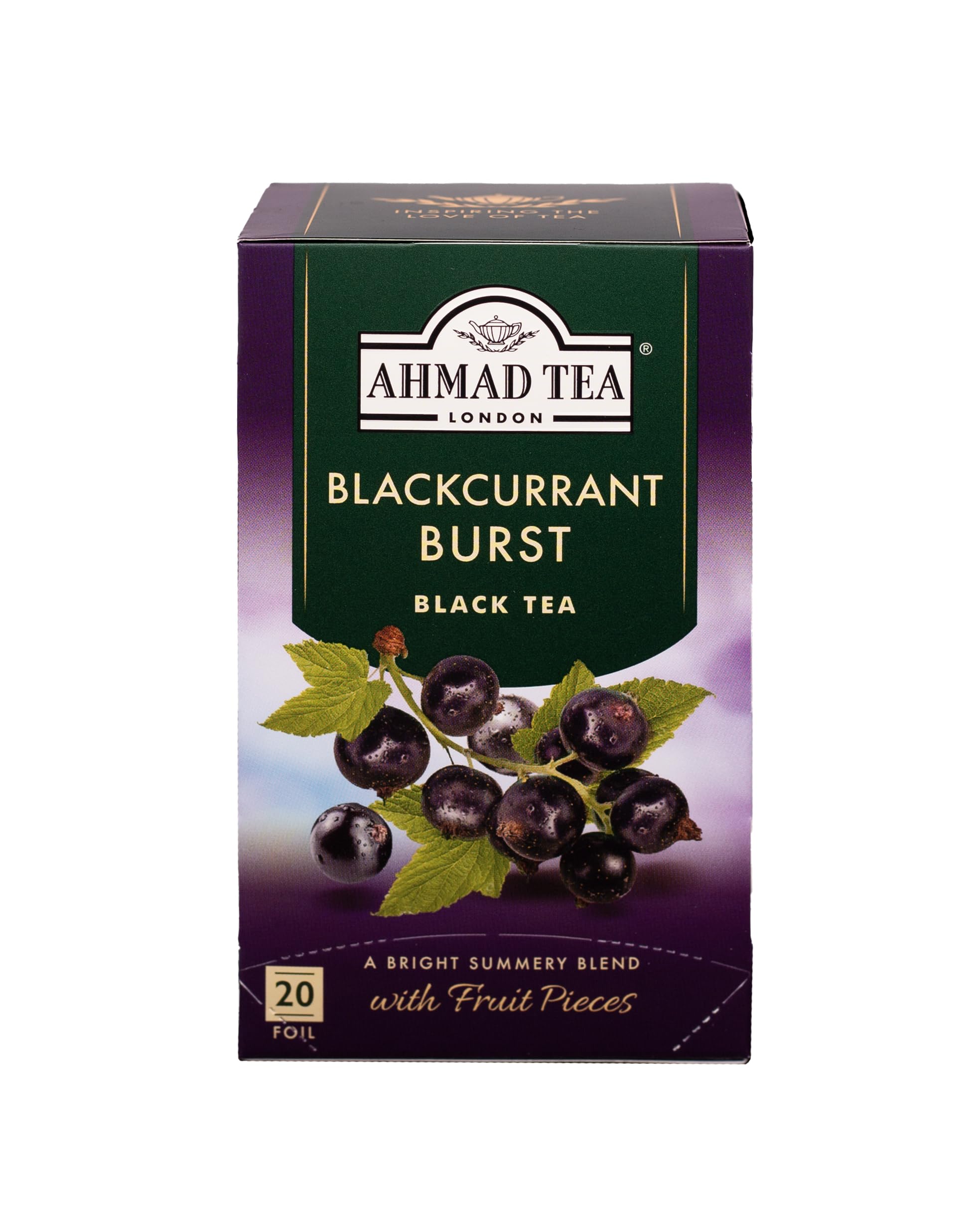 Ahmad Tea Black Currant Flavored Black Tea - 20 Tea Bags | Premium Fruit Infused Tea for Relaxation & Afternoon Tea Time