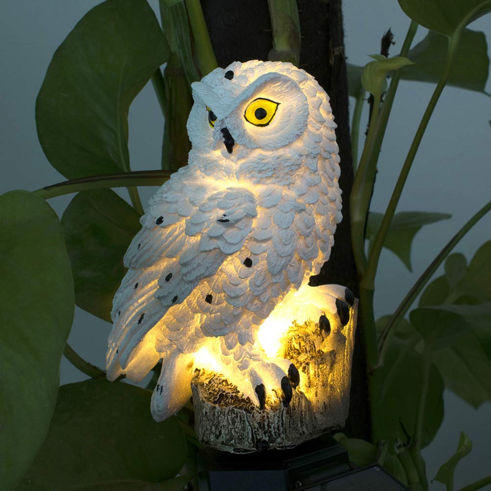 Solar Owl LED Garden Lights - Waterproof Outdoor Landscape Lighting with Auto On/Off, White Bird Decor for Yard, Pathway, Patio, and Garden Decorations