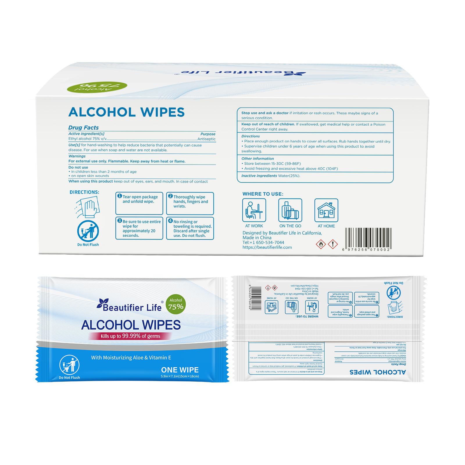 55 Pack Alcohol Hand Sanitizing Wipes - 75% Antibacterial with Aloe & Vitamin E, Individually Wrapped for Travel, Office, Restaurant & Home Use | Portable Moisturizing Wipes for Hygiene, Disinfection & On-the-Go Protection