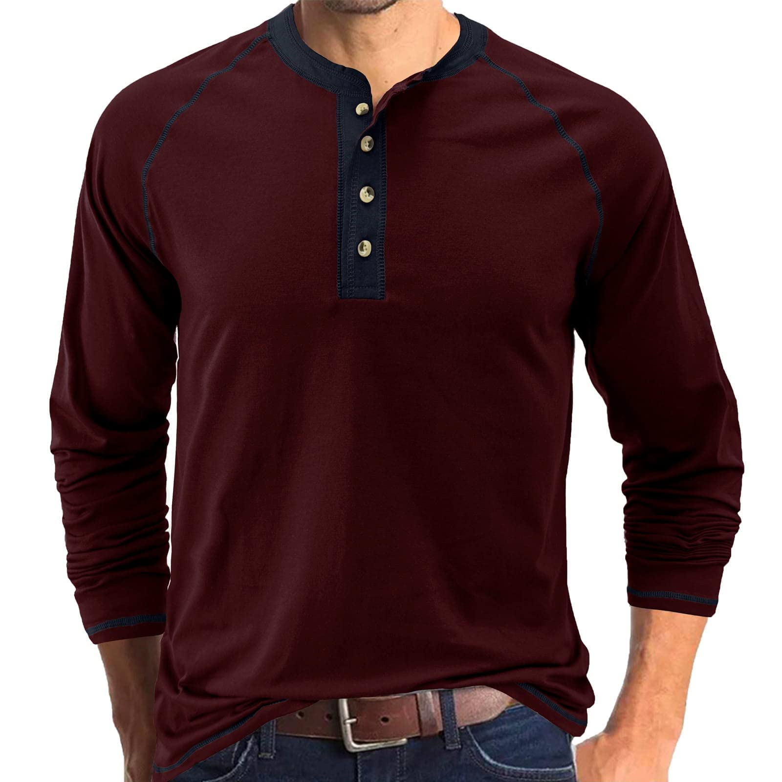 Men's Tall Button-Down Shirt Set - 7-Pack Solid Color Long Sleeve Round Neck Tops & Bottoms | V-Neck & Polo T-Shirts Multipack | Premium Cotton Comfort for Work, Casual & Layering