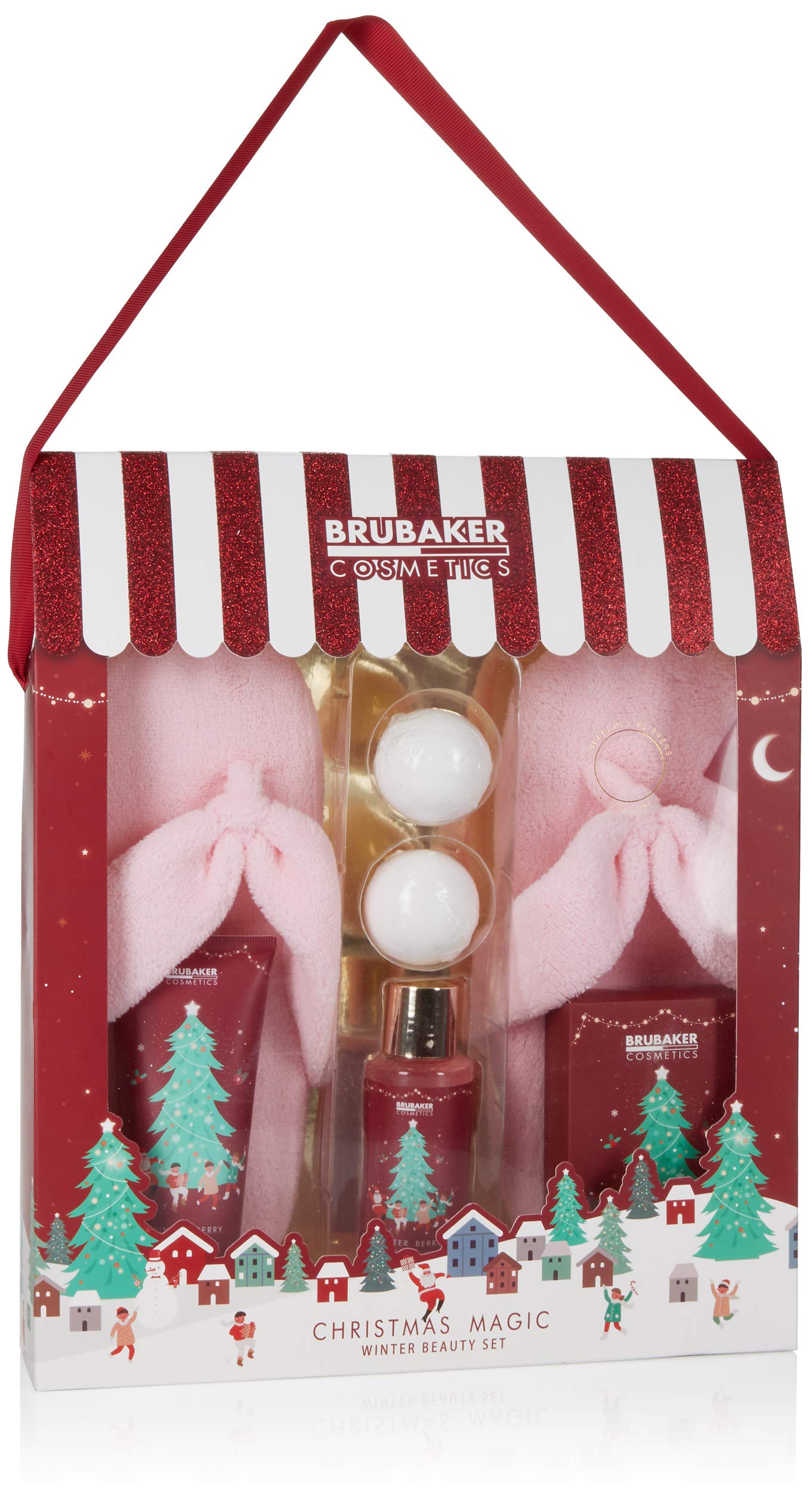 BRUBAKER Winter Berries Bath Set - 6 Pcs with Plush Slippers - Christmas Gift for Women - Spa & Relaxation