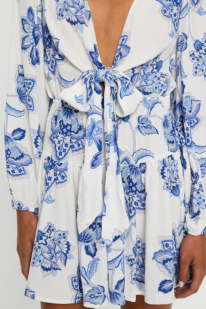 Kivari Chiara Tie Front Mini Dress - Women's Floral Summer Dress for Beach, Party & Date Night | Casual & Elegant Style