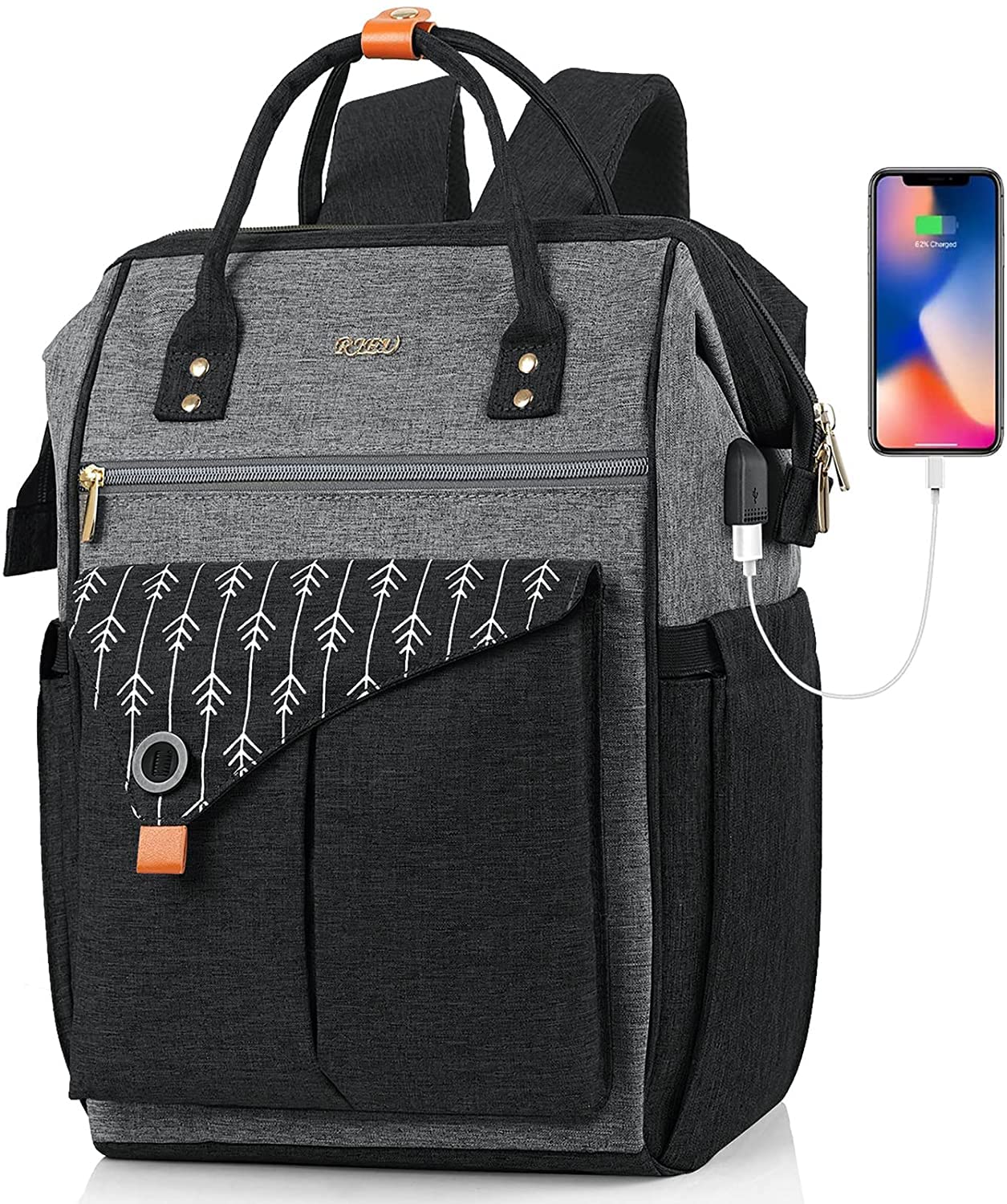 RJEU Women's 15.6 Inch Laptop Backpack with USB Charging Port - Water Resistant College School Backpack for Women - Perfect for Work, Travel & Daily Commute