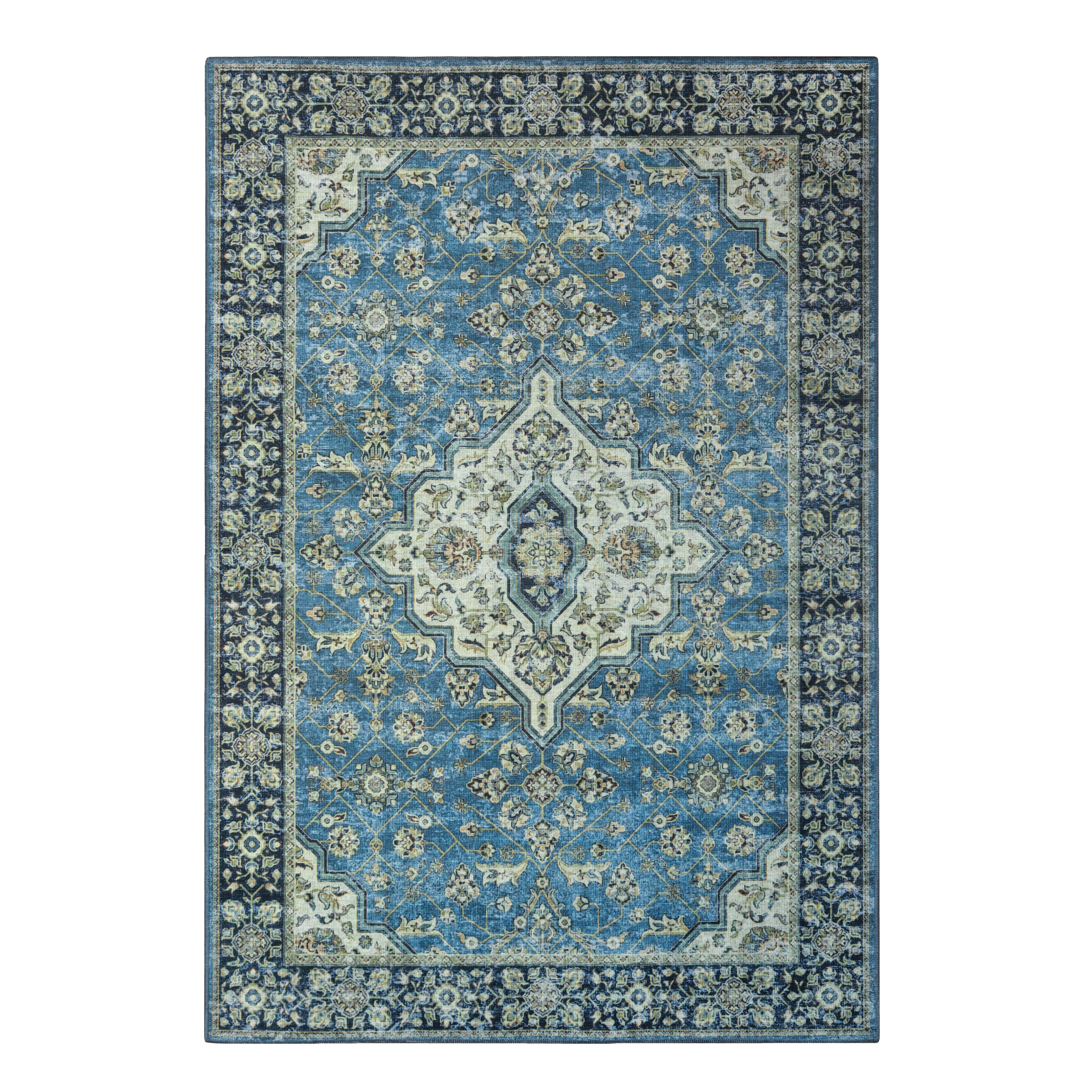 Jay Damask Medallion Bordered Washable Indoor Area Rug - Non-Slip Living Room Carpet, Bedroom Runner for Home Decor | Perfect for Hallways, Entryways & Cozy Spaces