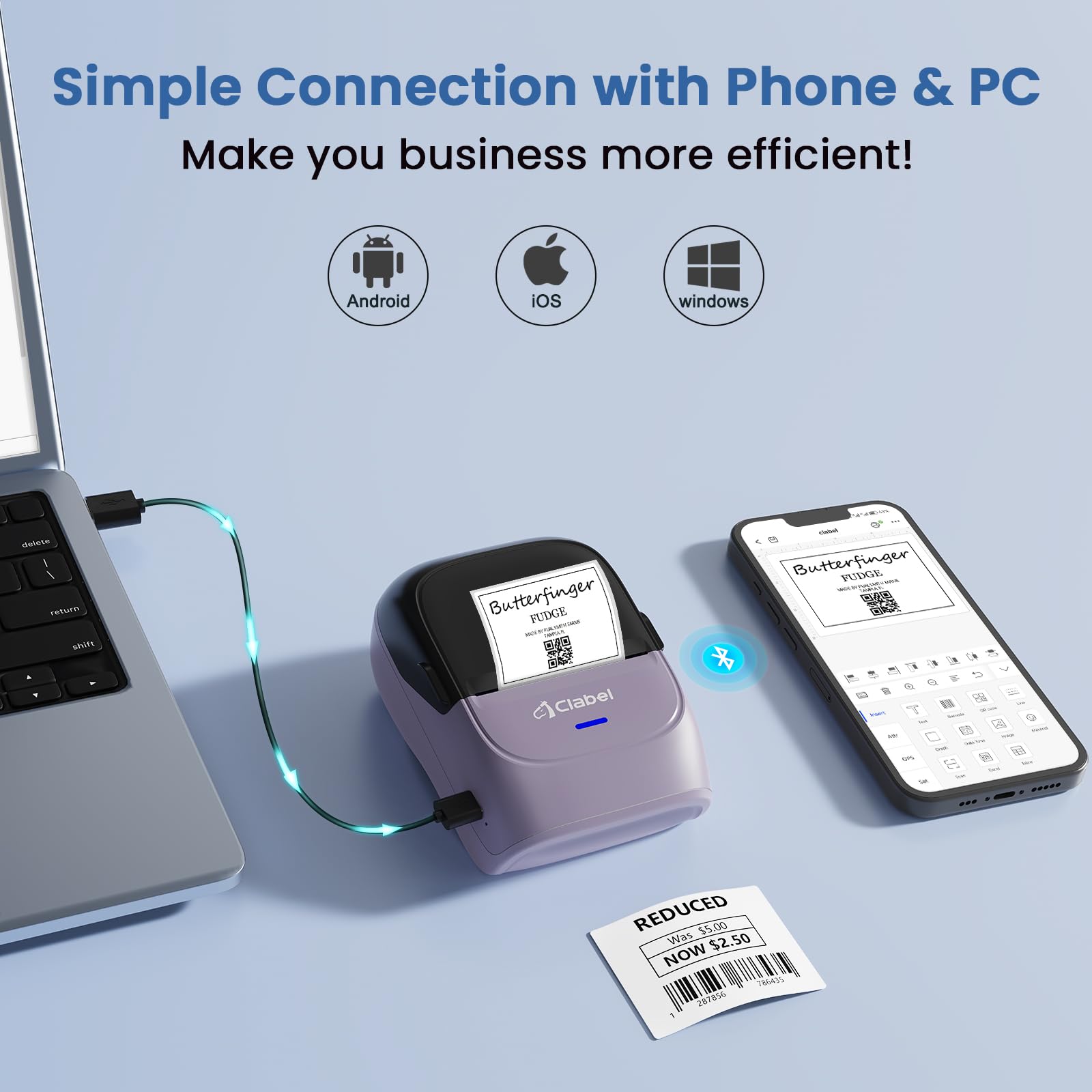 CLABEL Portable Label Maker Machine with Tape - 221B Inkless Handheld Barcode Printer for Retail, School, Office & Clothing | Wireless Bluetooth Label Printer Compatible with iPhone, Android & PC | Perfect for Organizing, Inventory & Product Labeling