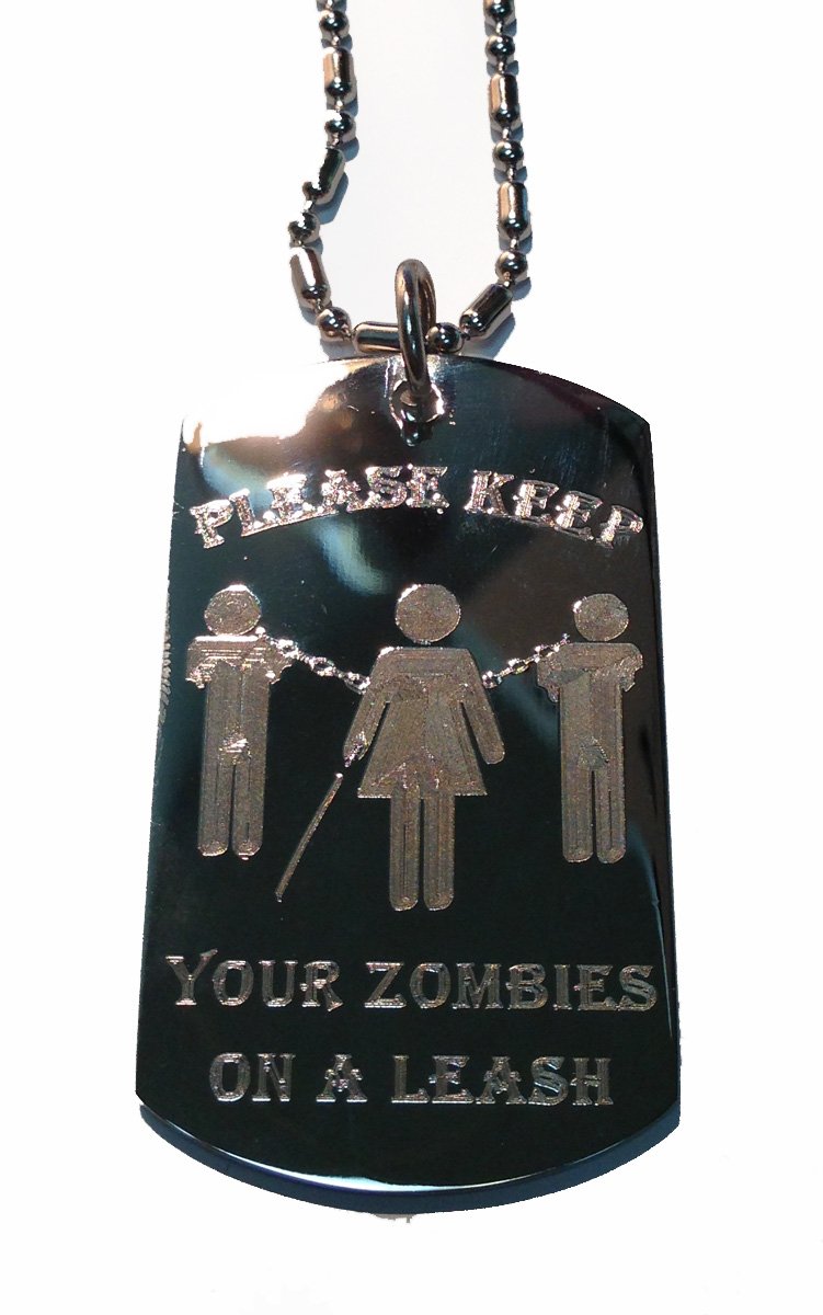 Shark Hat with 'Please Keep Your Zombies On A Leash' Design - Military Style Dog Tag & Luggage Tag Necklace with Metal Chain - Perfect for Cosplay, Halloween Costumes, and Punk Fashion Accessories