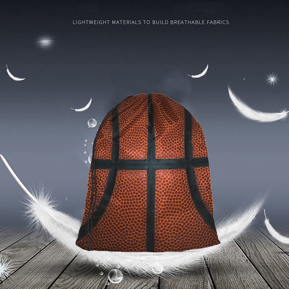 **Leather Texture Basketball Drawstring Backpack - Sport Gym Sack for Men & Women | Red & Black Team Colors | Perfect for Games, Practice & Travel**