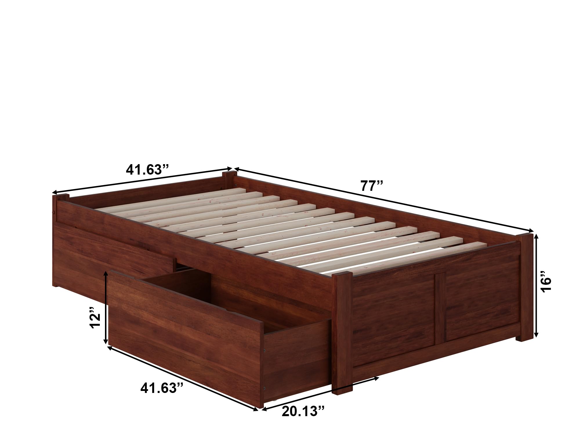 AFI Concord Twin Size Platform Bed with Footboard & Storage Drawers in Walnut - Space-Saving Bedroom Furniture for Kids, Teens & Small Rooms