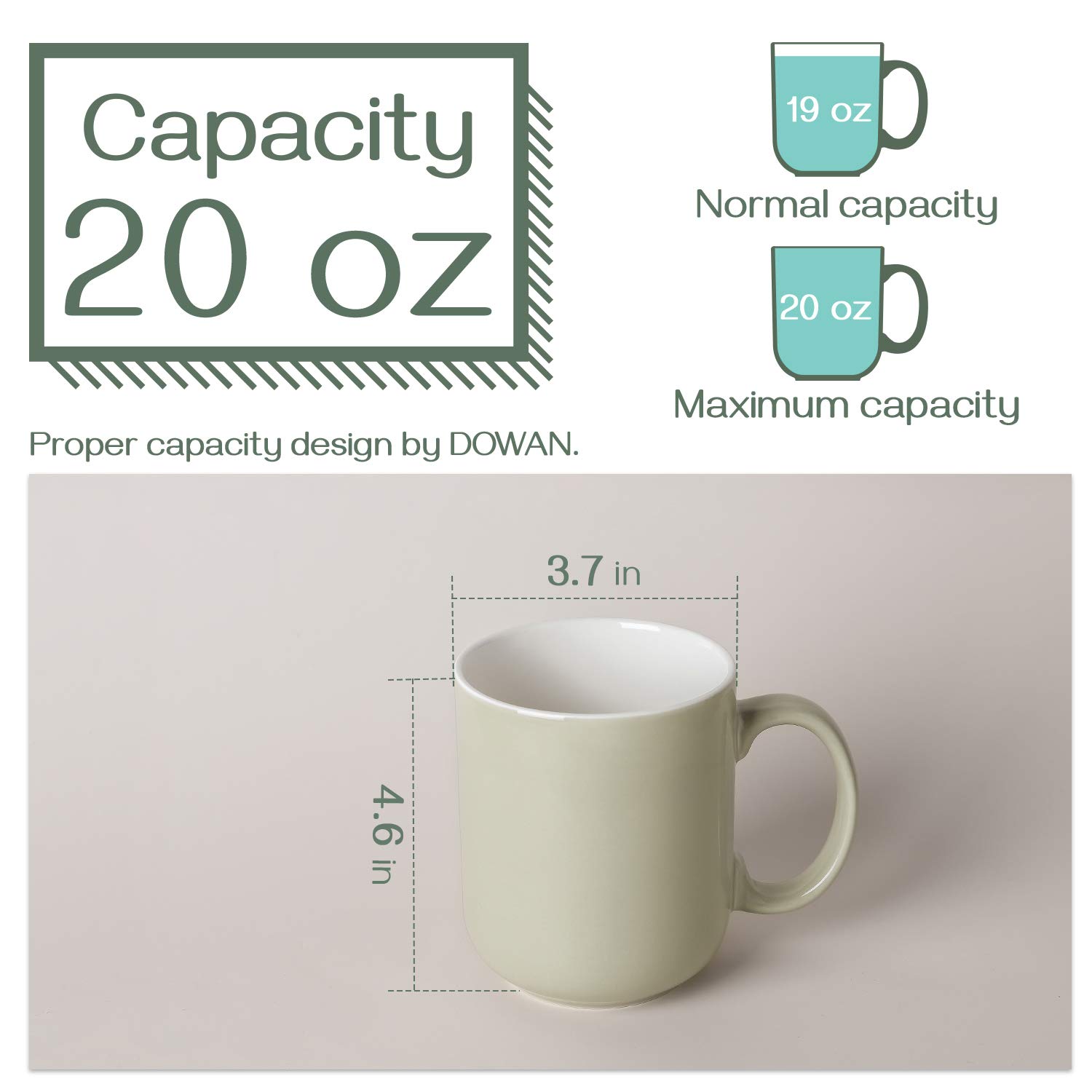 DOWAN 20oz Large Coffee Mugs Set of 6 - Oversized Dishwasher Safe Cups for Home & Office