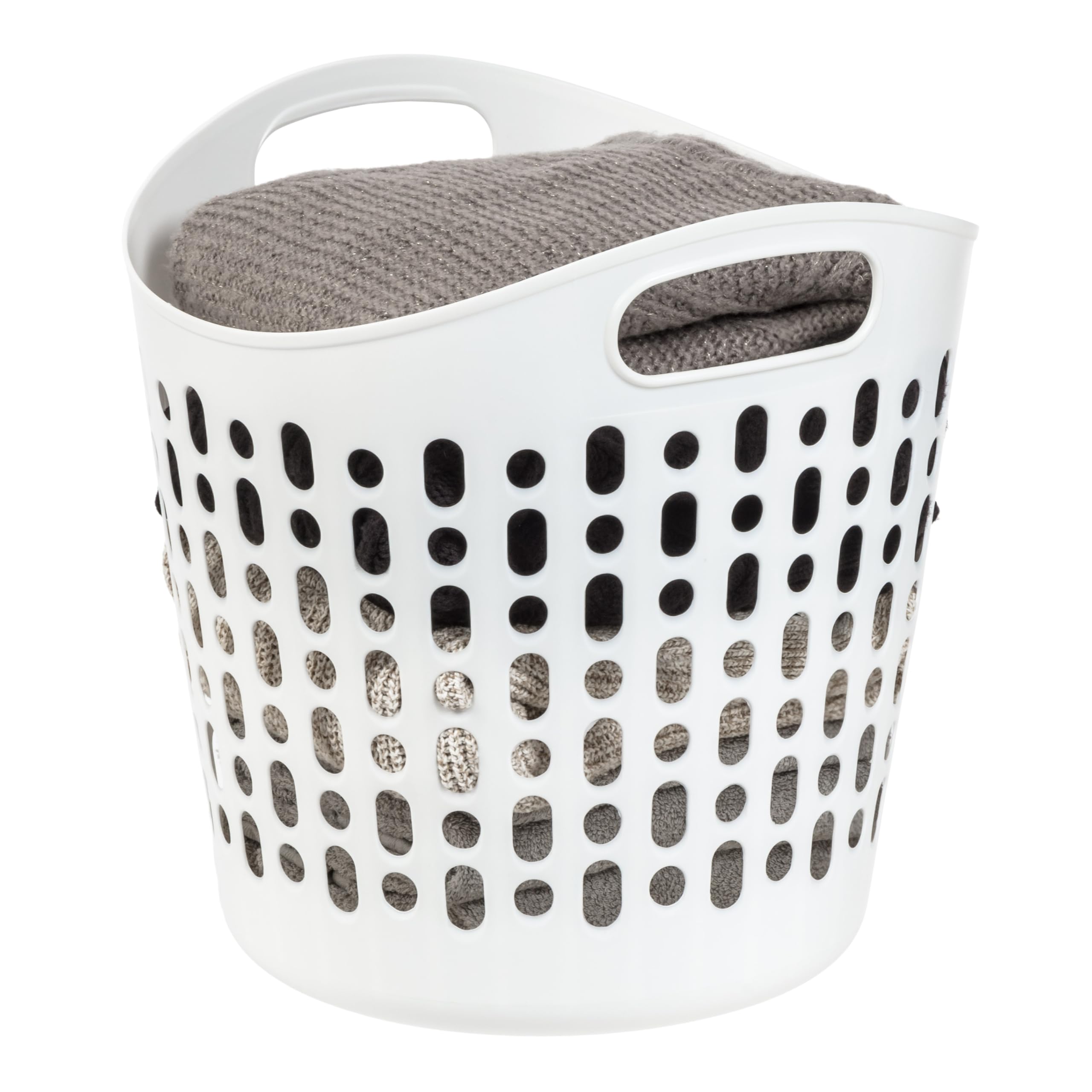 IRIS USA 30L Durable Laundry Basket with Ventilation Holes - Portable Round Storage Hamper for Closet, Dorm, Laundry Room & Bedroom - White | Perfect for Organizing Clothes, Toys & Household Items