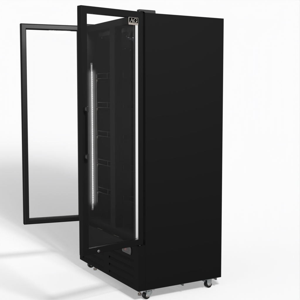 AG 810L Upright Glass Door Display Refrigerator - Black DF810B Commercial Beverage Cooler for Restaurants, Bars, and Retail Stores