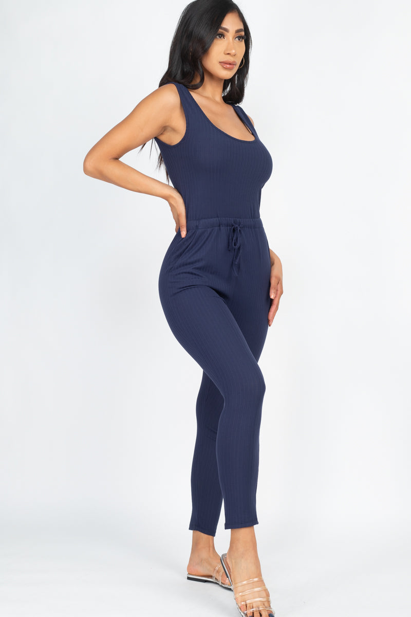 Stylish Ribbed Sleeveless Drawstring Jumpsuit | CAPELLA Women's Fashion Romper | Perfect for Summer Outfits, Beach Vacations & Casual Wear