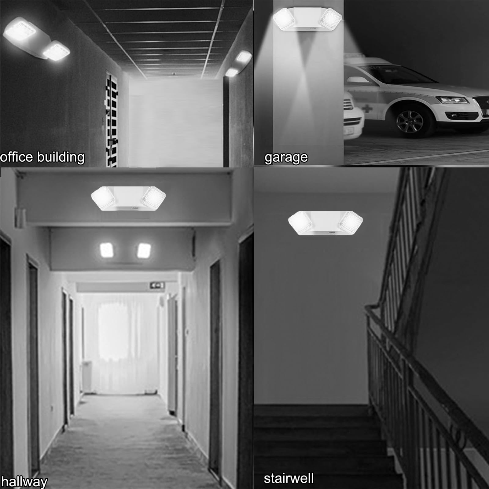 4 Pack LED Adjustable Emergency Exit Lights with Battery Backup, 2 LED Bulbs, White, AC110V/277V - Perfect for Business, Home & Office During Power Outages & Emergency Situations