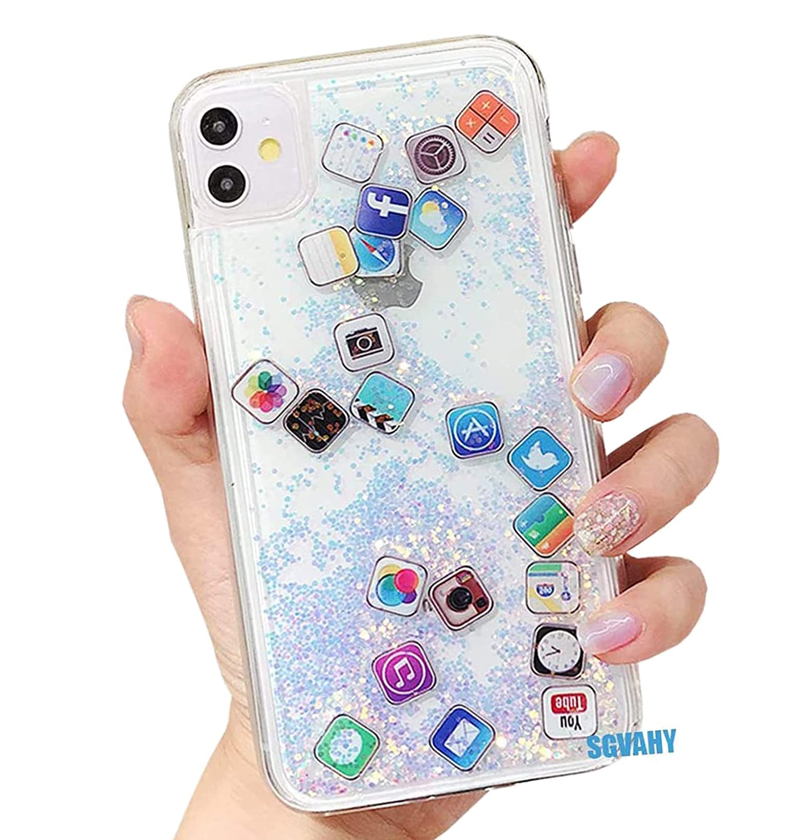 SGVAHY iPhone 13 Case - 3D Dynamic Colorful Bling Quicksand Hard Back Cover with Soft Silicone Bumper | Protective Phone Case for Women & Men (Silver) | Perfect for Everyday Use, Work, and Travel