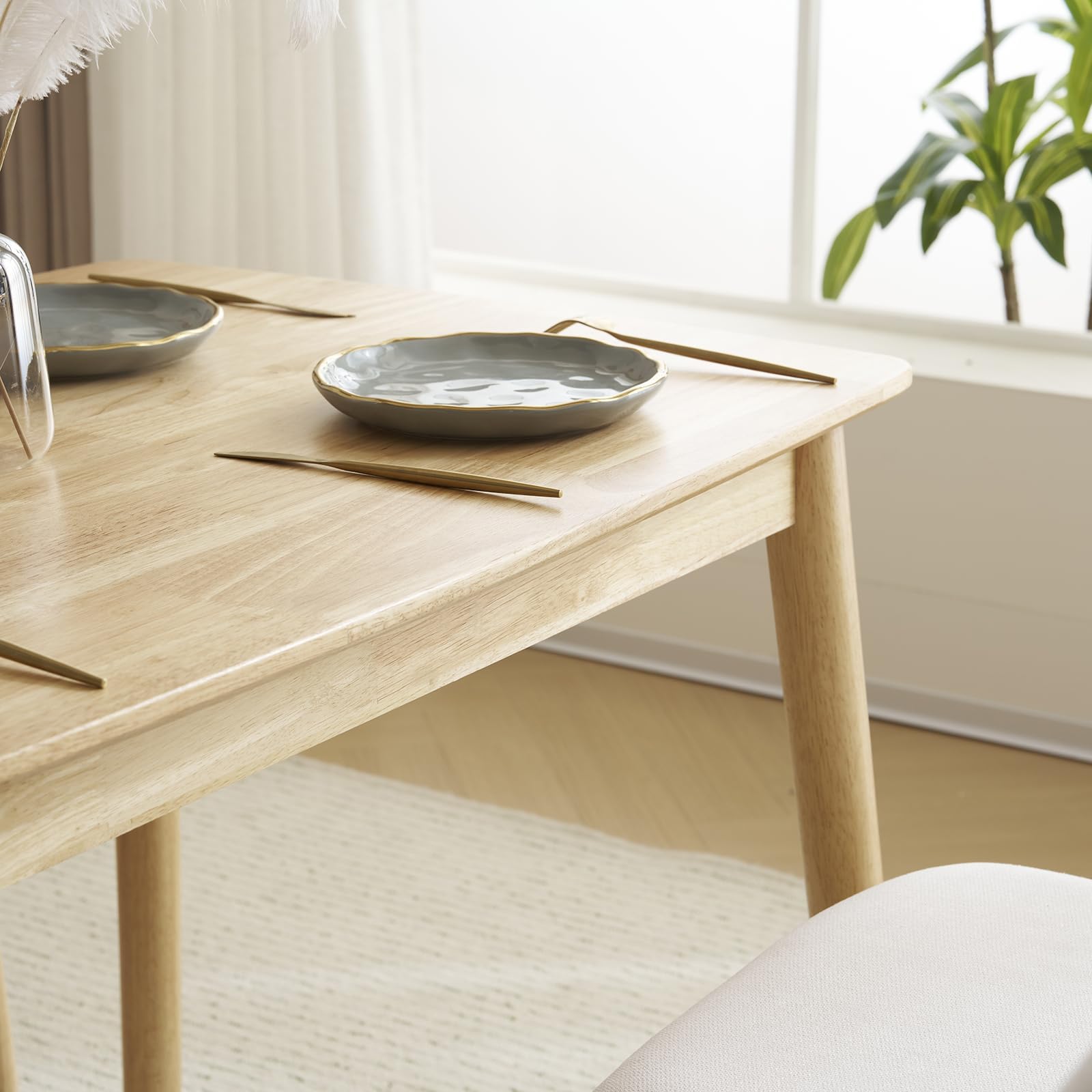 Karl Home Modern 5-Piece Natural Wood Dining Table Set for 4 - Mid-Century Compact Kitchen Table & Chairs with Padded Seats - Perfect for Small Apartments, Breakfast Nooks & Cozy Dining Rooms