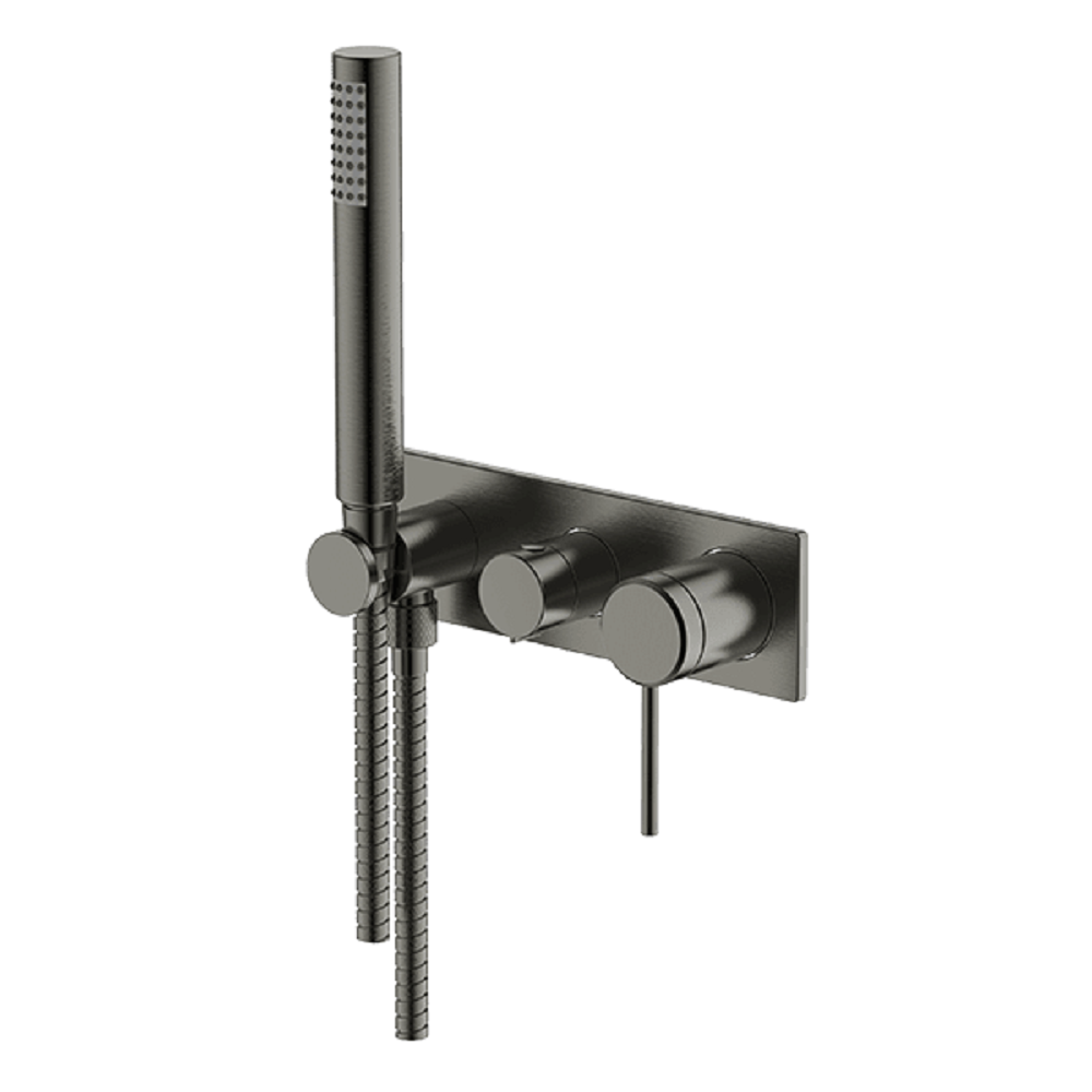Abey Poco 3-Hole Bath and Shower Mixer Set in Gunmetal Finish - Modern Faucet for Bathroom Sink, Shower, and Bathtub (Model 6BS WS GM) - Perfect for Home Renovation and Luxury Bathroom Upgrades