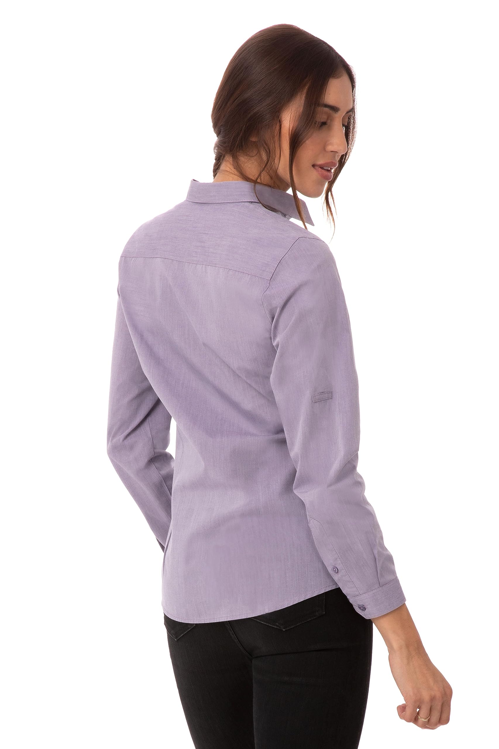 Chef Works Women's Modern Chambray Dress Shirt - Professional & Stylish Workwear for Waitresses, Chefs & Hospitality Staff - Perfect for Restaurants, Hotels & Office Settings