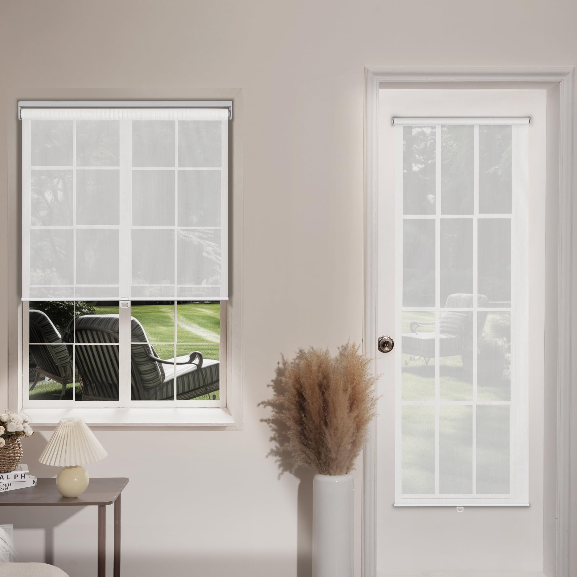 Cordless Solar Roller Shades 5% Openness - UV Protection & Easy Install for Home/Office