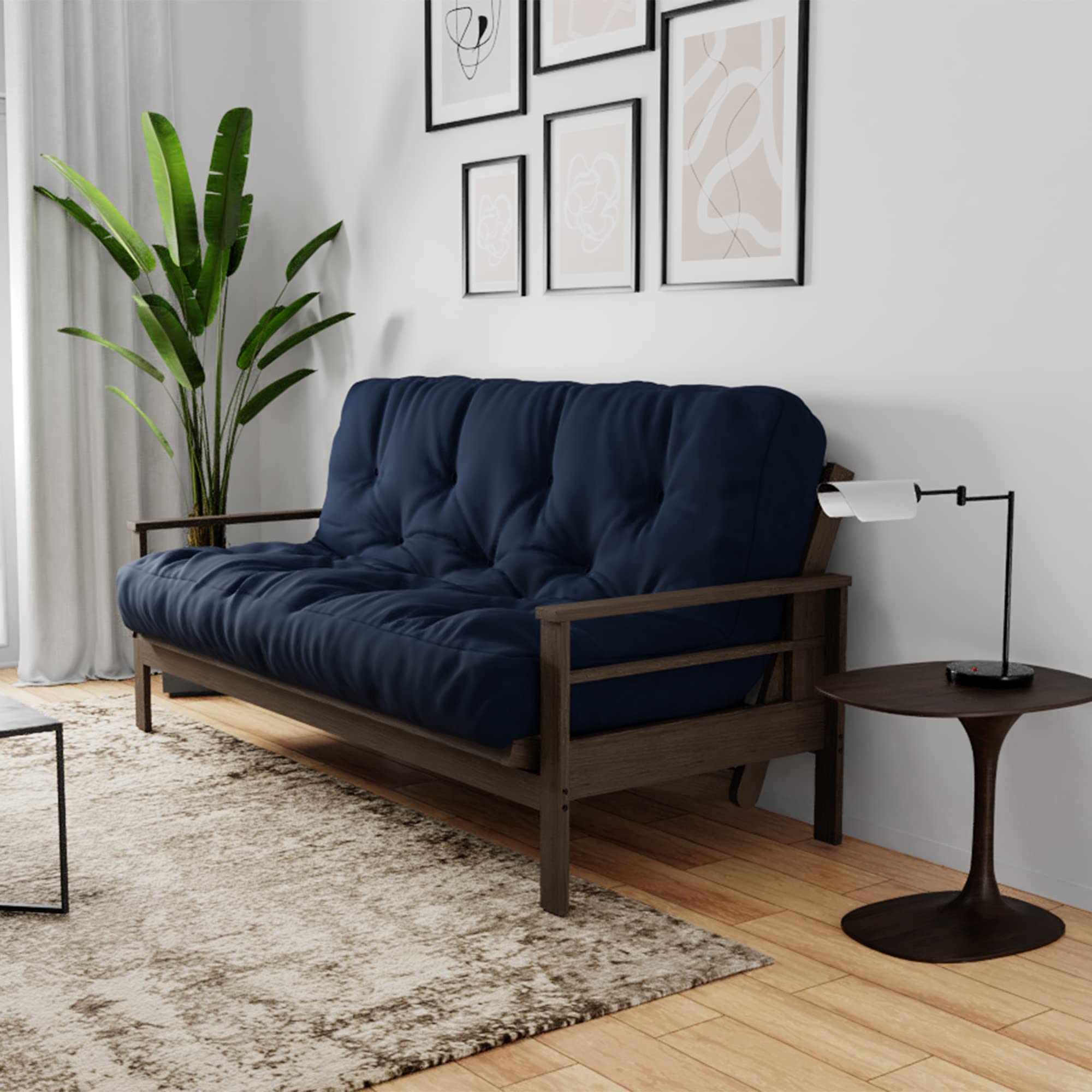 8 Inch Queen Size Foam Futon Mattress with Solid Navy Cover - CertiPUR-US Certified, Made in USA - Perfect for Guest Rooms, Small Spaces & Dorm Rooms - The Futon Factory Royal Sleep Collection (Frame Not Included)