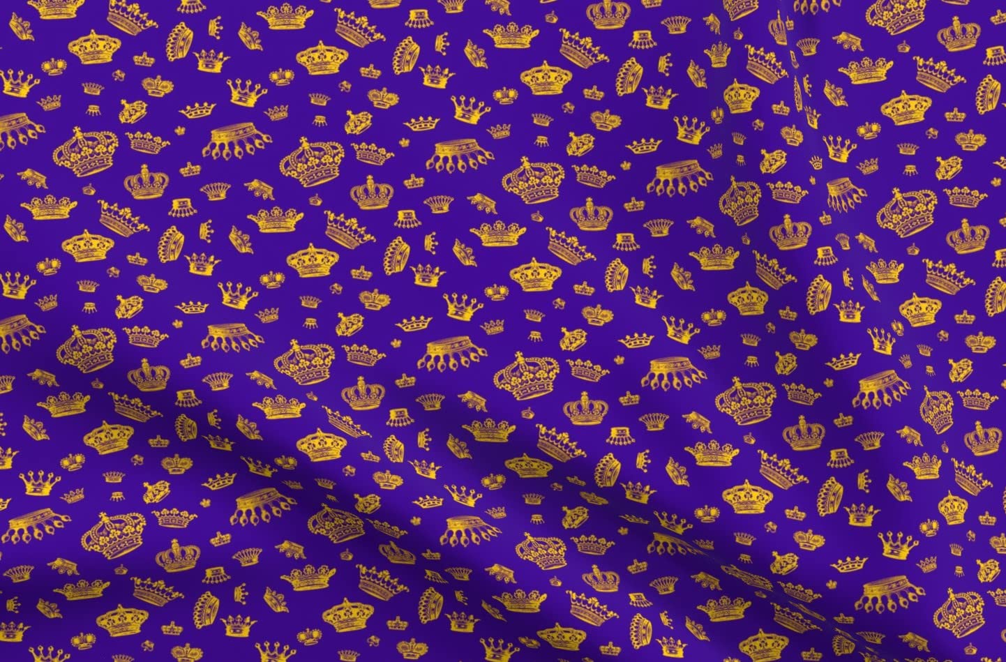Royal Crowns Golden Yellow Purple Gold Mardi Gras Printed Cotton Fabric - Premium Petal Signature Cotton Fat Quarter for Sewing, Quilting, Apparel & Home Decor | Perfect for Costumes, Throws & DIY Crafts