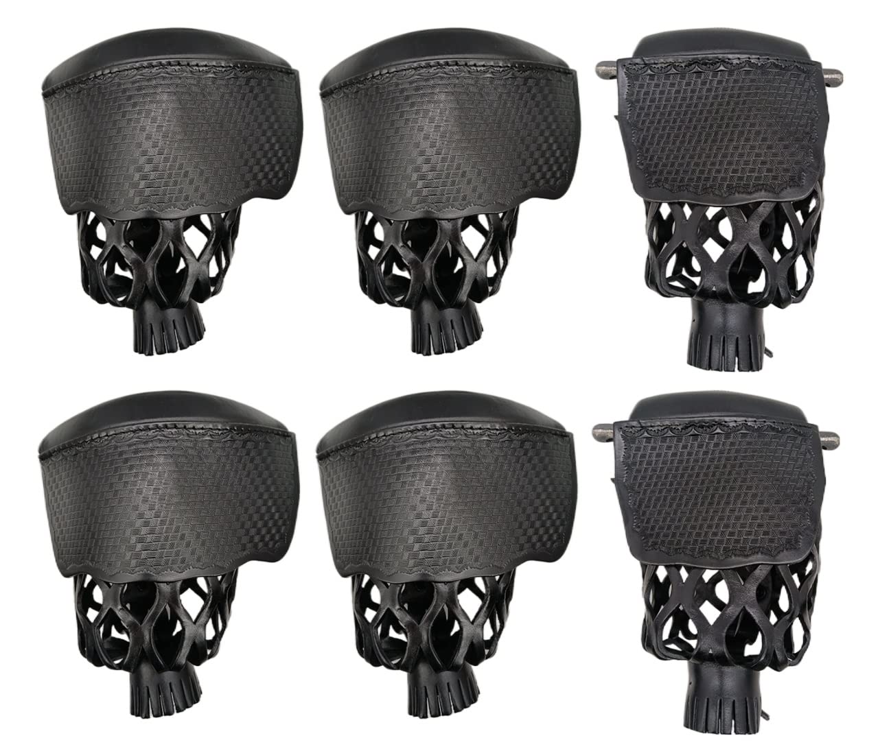 Premium Leather Billiard Pool Table Pockets - Set of 6, Real Leather with Mosaic Pattern Shield in Black | Perfect for Home Game Rooms, Bars, and Professional Pool Halls
