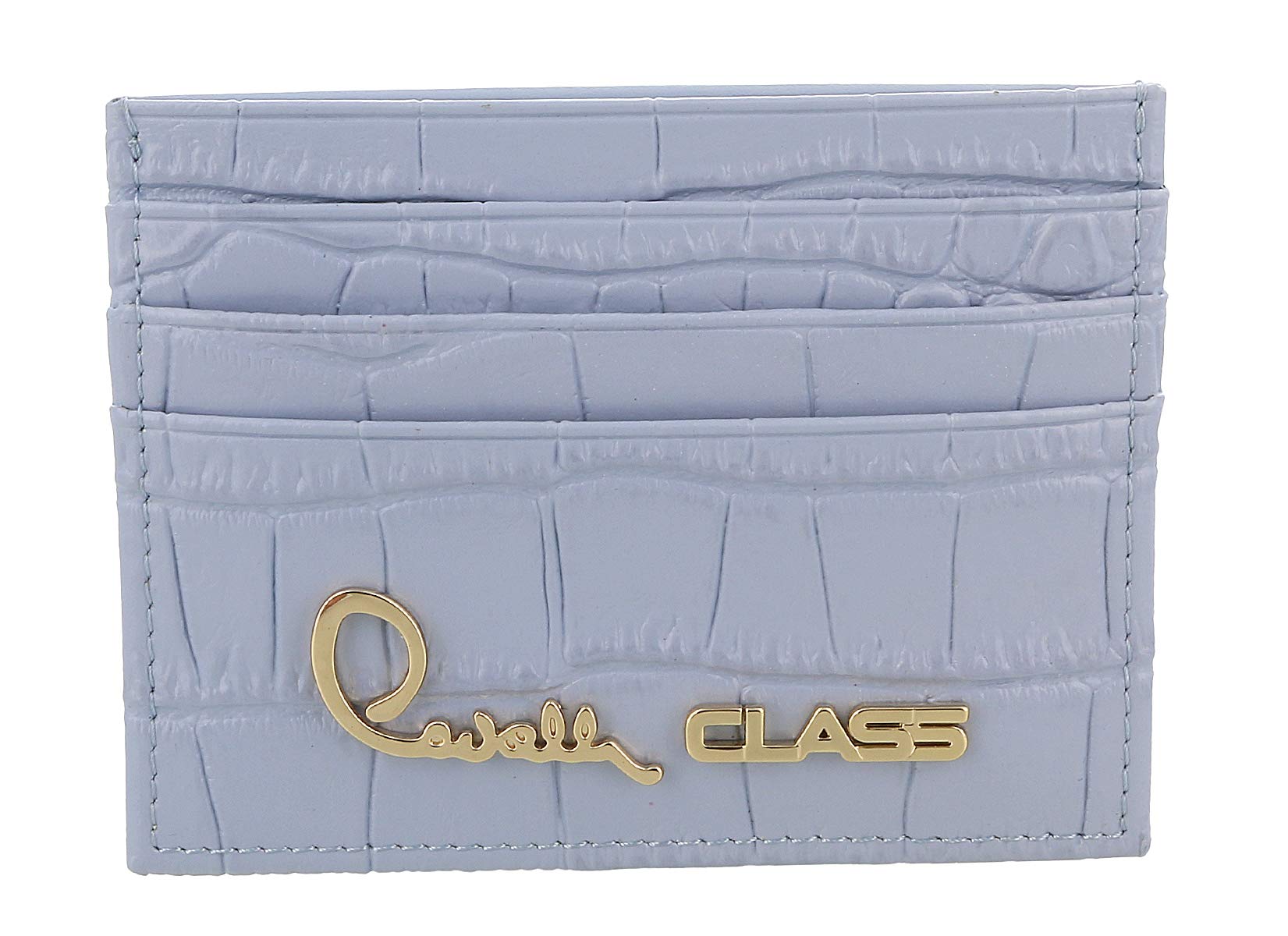 Roberto Cavalli Light Blue Embossed Leather Credit Card Holder for Women - Slim Wallet for Everyday Use & Travel Accessories