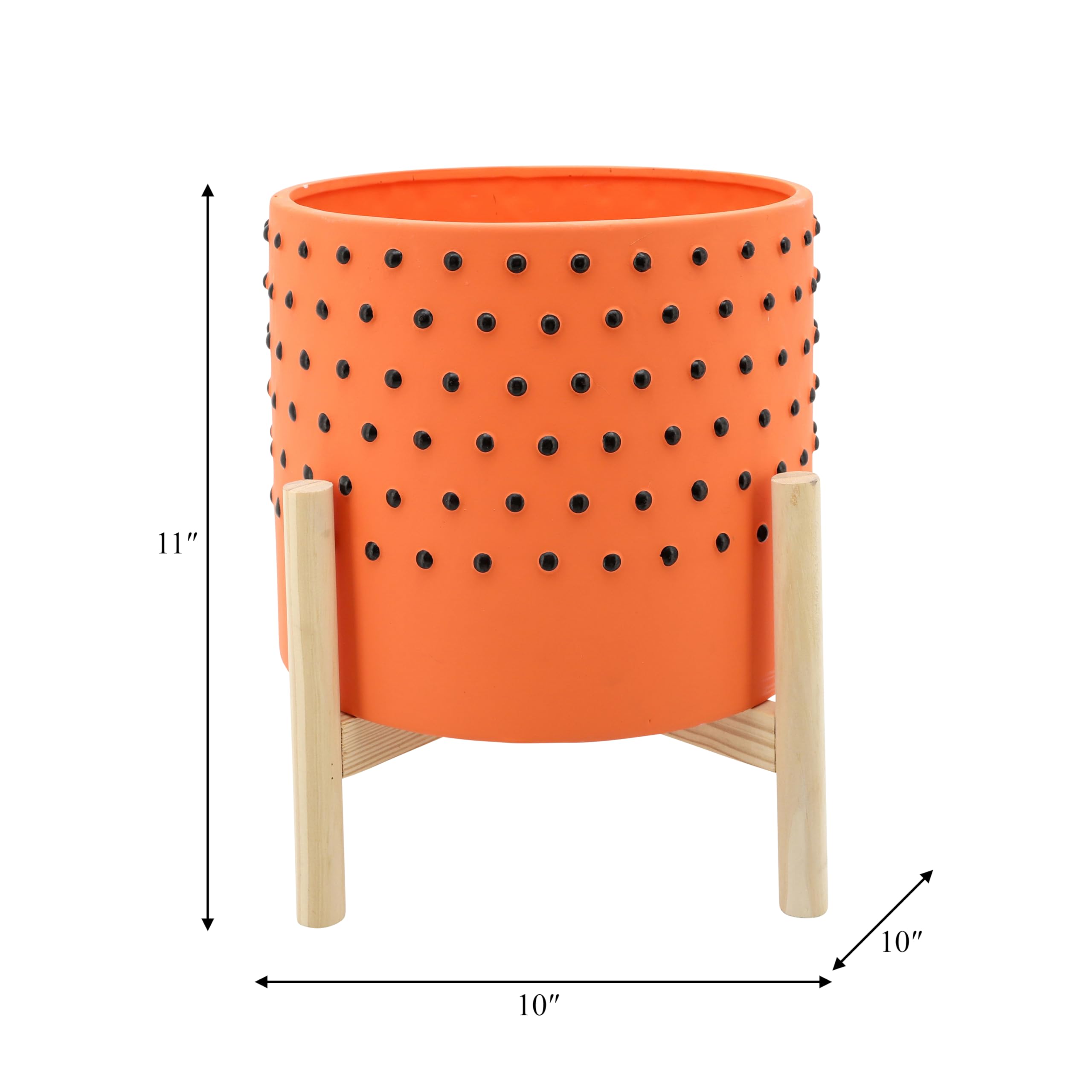Sagebrook Home Ceramic Planter with Stand – Modern Stoneware Flower Pot for Indoor Plants, Succulents & Home Garden Décor | 10x10x11 Inch, Orange | Perfect for Living Room, Office Desk & Patio Decorating