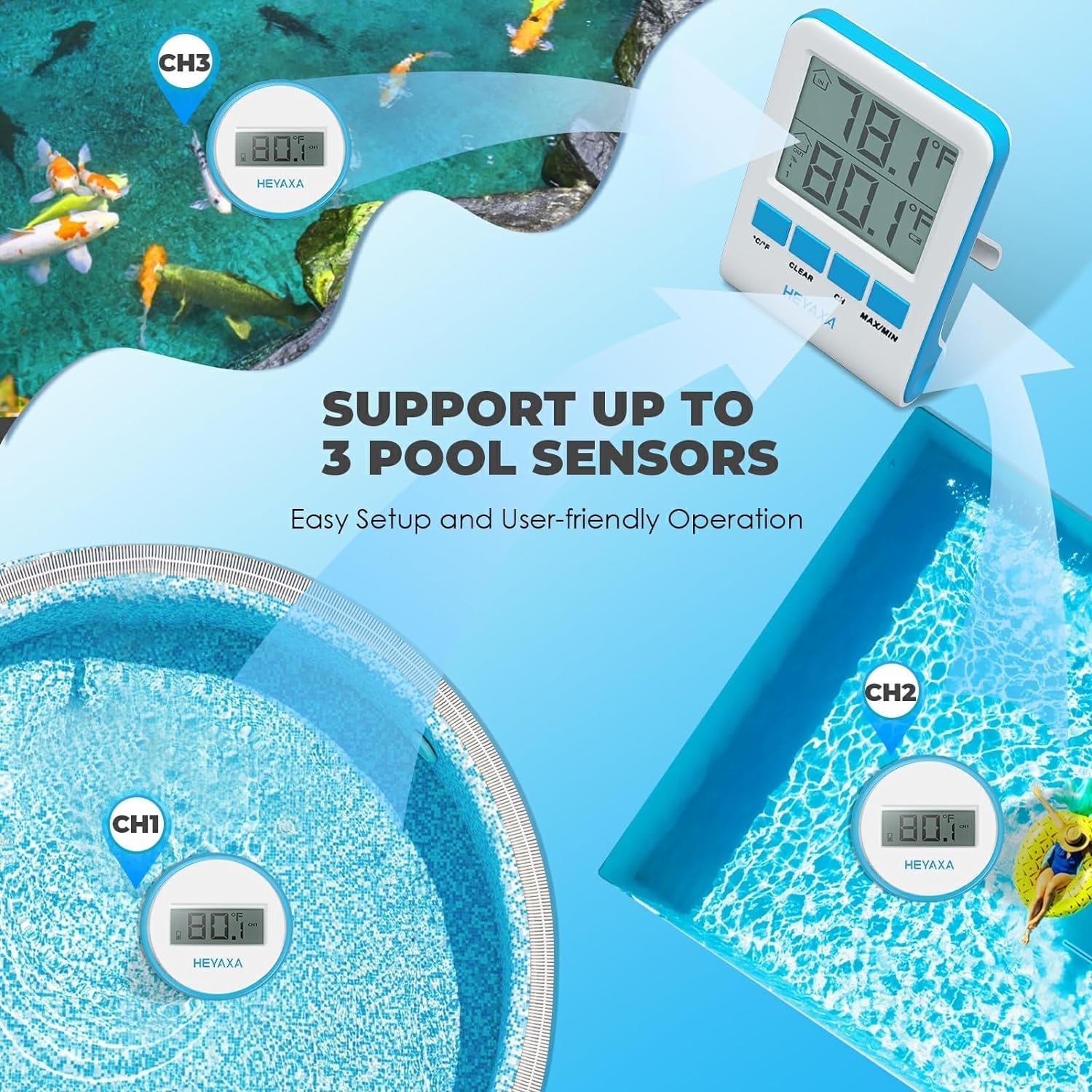 Large Floating Pool Thermometer with Easy-Read Display and String for Accurate Water Temperature Monitoring in Outdoor and Indoor Swimming Pools, Spas, and Hot Tubs