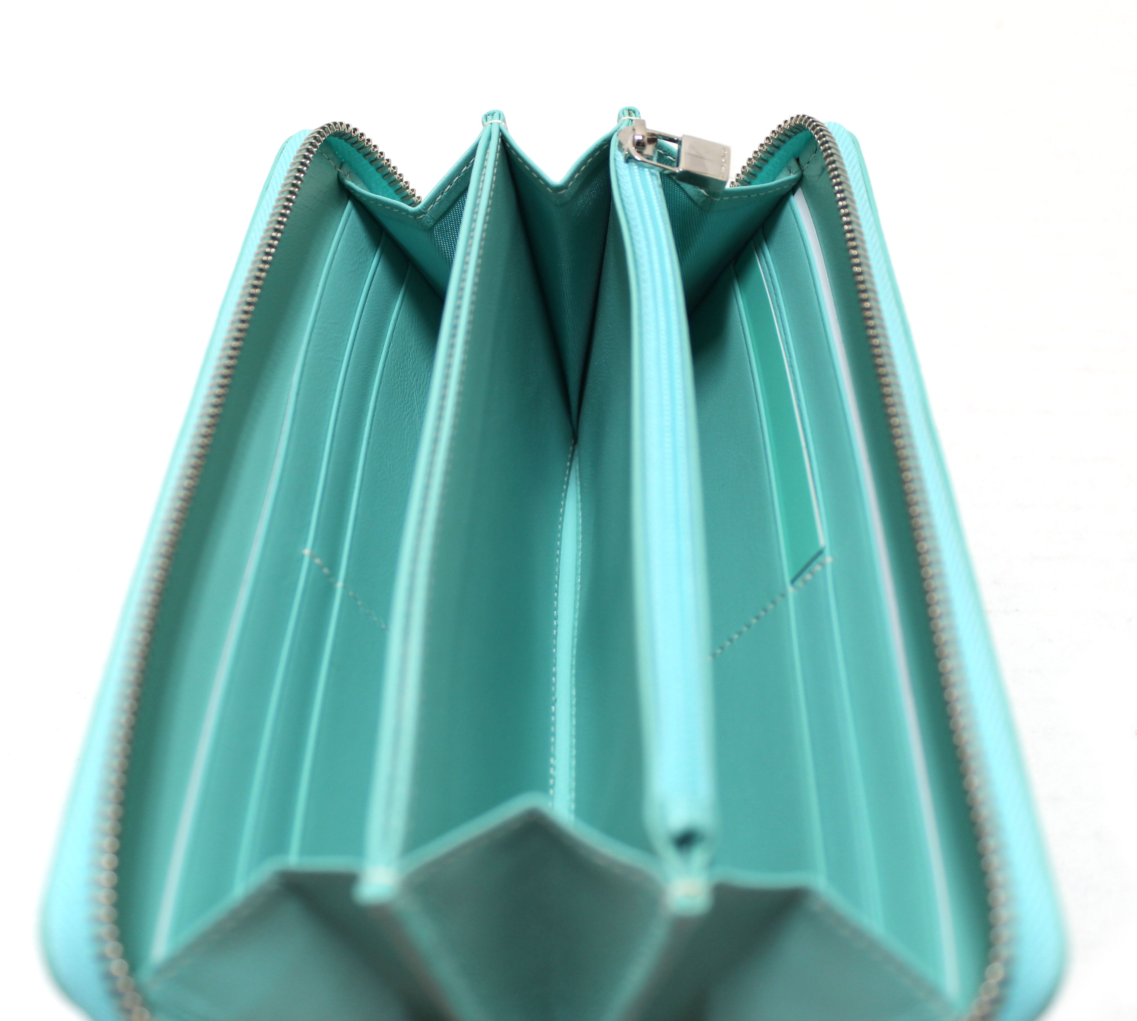 Authentic Tiffany & Co. Blue Calfskin Leather Long Zippy Wallet for Women - Luxury Designer Bifold Wallet with Multiple Card Slots & Zip Pocket - Perfect for Everyday Use, Travel & Gift Giving