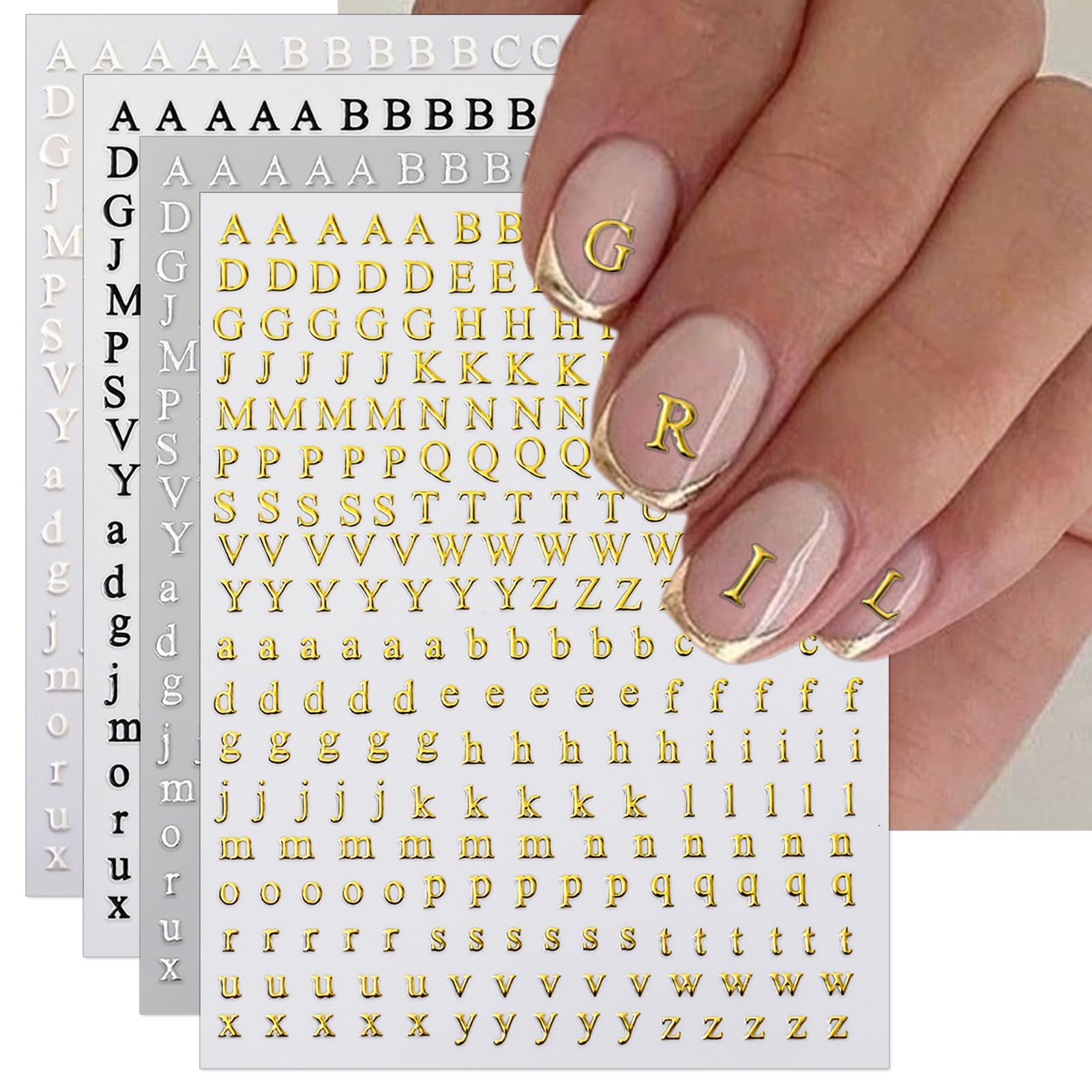 3D Alphabet Nail Stickers - Gold Silver Holographic Nail Art for DIY Manicure | Party & Wedding Nail Decor