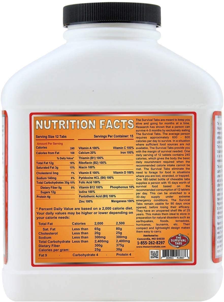 120-Day Emergency Food Supply - 8 Bottles x 180 Chocolate Tablets | 25-Year Shelf Life, No Special Storage | Perfect for Natural Disasters, Camping & Survival Kits