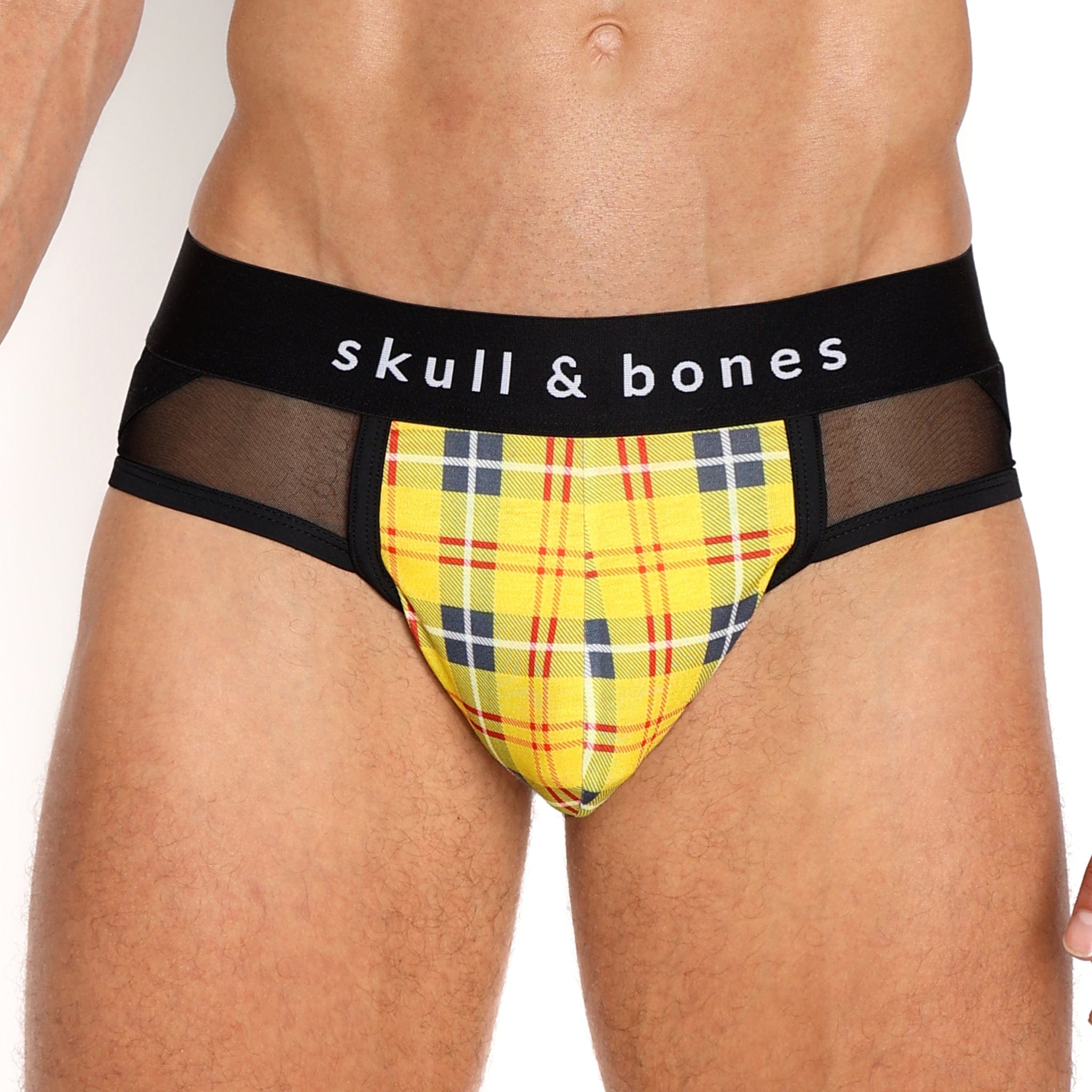 Yellow Tartan Sheer Mesh Y Jock Strap - Comfortable Men's Underwear for Sports, Gym & Fitness Workouts - Breathable Support for Running, Cycling & Active Lifestyles