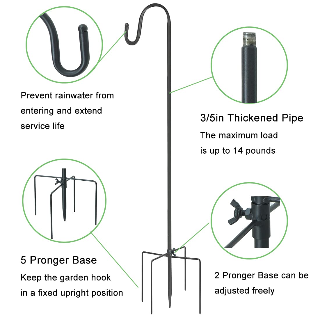 72 Inch Outdoor Shepherd Hooks (2-Pack) - Heavy Duty Metal Garden Hooks for Bird Feeders, Hanging Lights, Mason Jars, Planters & Decor - Perfect for Patio, Lawn, Wedding & Holiday Decorations