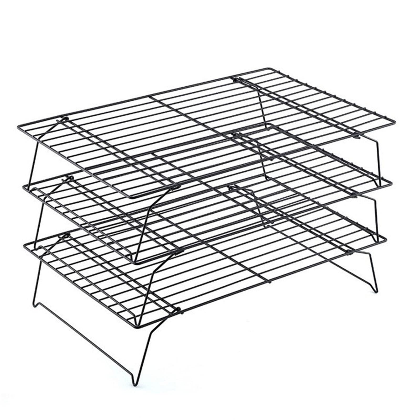 TEEGUI Stainless Steel 3-Tier Foldable Baking Cooling Rack for Cookies, Pastries, and Bread - Space Saving Sink Dish Drying Rack for Kitchen, Dining & Bar (Black) - Perfect for Home Baking, Party Snacks, and Small Kitchen Organization
