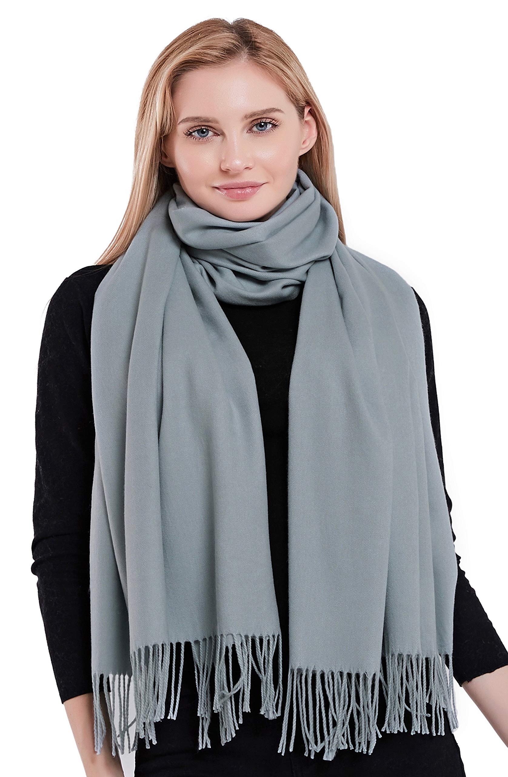 Stylish CJ Apparel Solid Color Cotton Blend Shawl with Tassels - Soft Scarf Wrap, Pashmina Stole & Head Cover - Perfect for Winter Fashion, Office Wear & Evening Outfits
