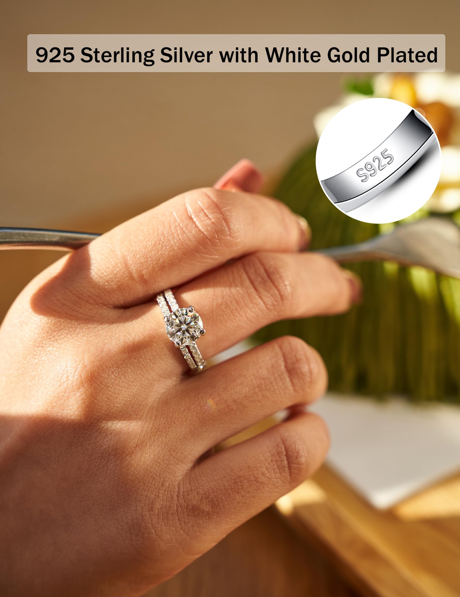 Moissanite Engagement Ring for Women - 18K White Gold Plated Solitaire Ring, Sterling Silver Promise Ring for Her | Perfect for Proposals, Anniversaries & Special Occasions