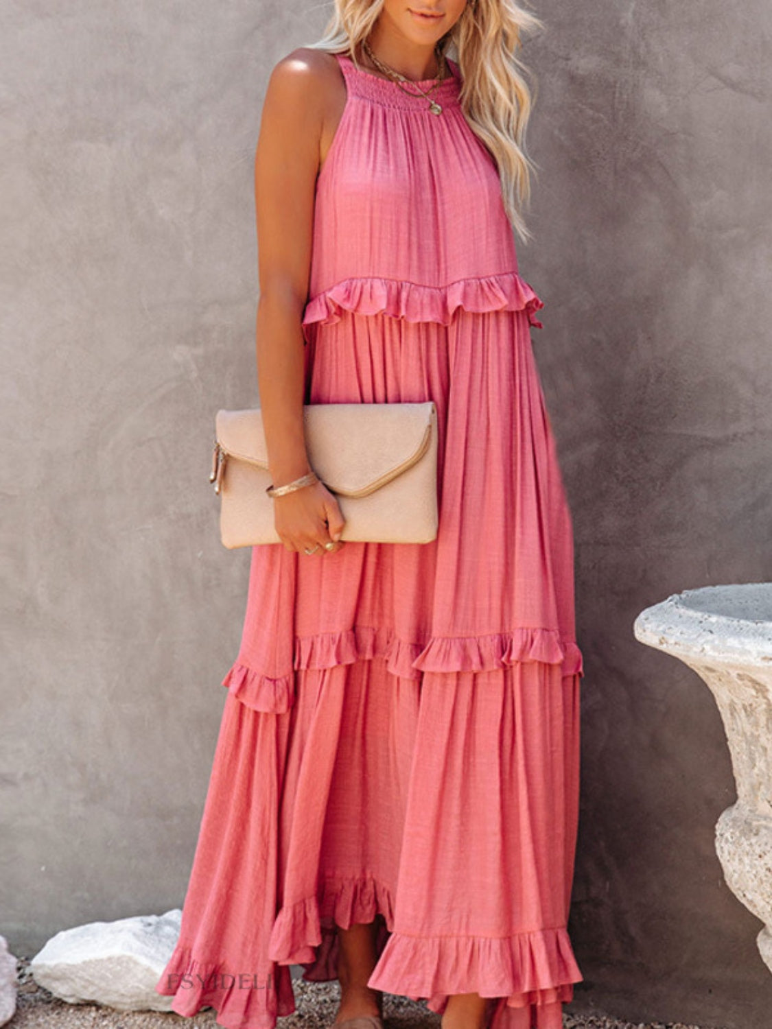 Elegant Ruffled Resort Maxi Dress with Pockets - Perfect for Beach Vacations, Summer Weddings & Tropical Getaways