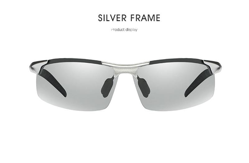 Polarized Photochromic Sunglasses for Men - Rimless Aluminum Frame, Anti-Glare Chameleon Lenses for Day & Night Driving - Stylish UV Protection Eyewear (Perfect for Outdoor Sports, Travel & Daily Wear)