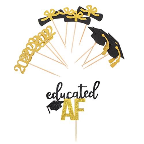 PRETYZOOM 13PCS Graduation Cupcake Toppers 2022 - Black Graduation Cap Cake Decorations for Grad Party (4 Styles) - Perfect for Graduation Cakes, Cupcakes & Dessert Tables