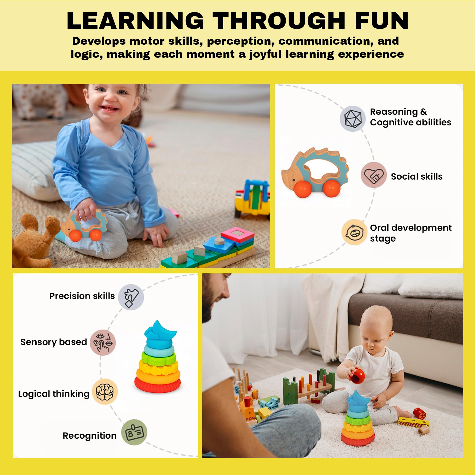 Montessori Toys for Babies 6-12 Months - 6-in-1 Educational Wooden Activity Box with Rainbow Stacking Tower, Object Permanence Box & Sensory Play - Early Learning Developmental Toys for Toddlers | Perfect for Daycare, Home Play & Montessori Classroom