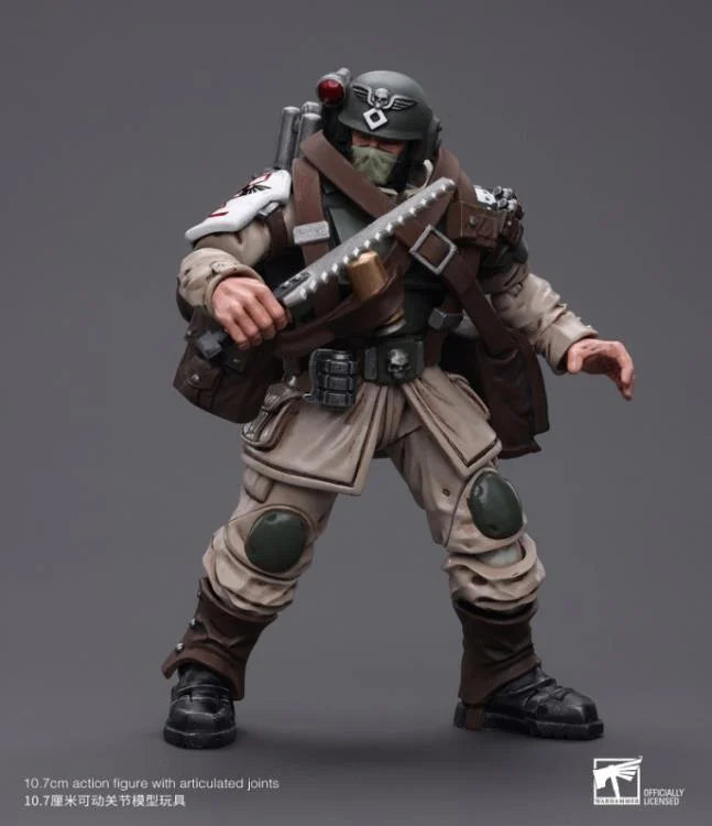 JOYTOY Warhammer 40k Astra Militarum Cadian Command Squad Veteran with Medi-Pack - 28mm Scale Miniature for Tabletop Wargaming & Collecting