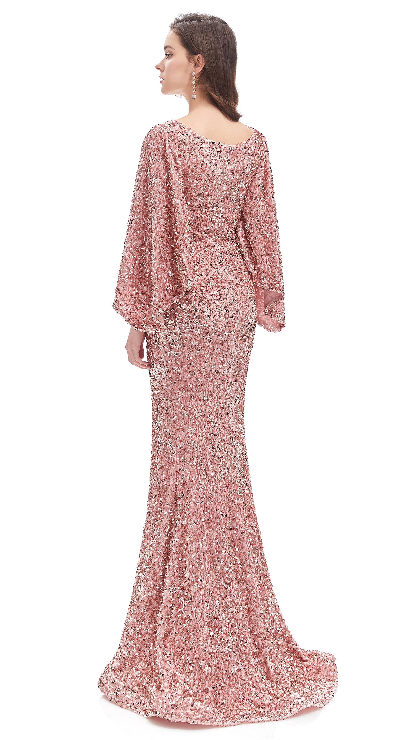Sparkling Women's V-Neck Sequin Mermaid Evening Gown with Long Sleeves - Perfect for Prom, Cocktail Parties, and Formal Events
