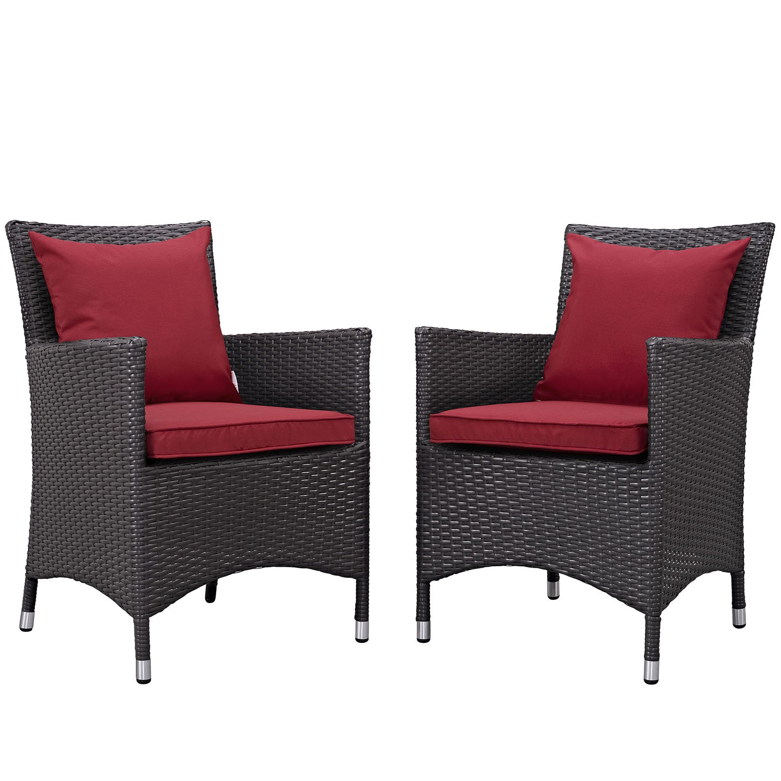 Modway EEI-2188-EXP-RED-SET 2-Piece Wicker Rattan Outdoor Dining Armchair Set, Red Patio Furniture for Garden, Poolside & Backyard Relaxation